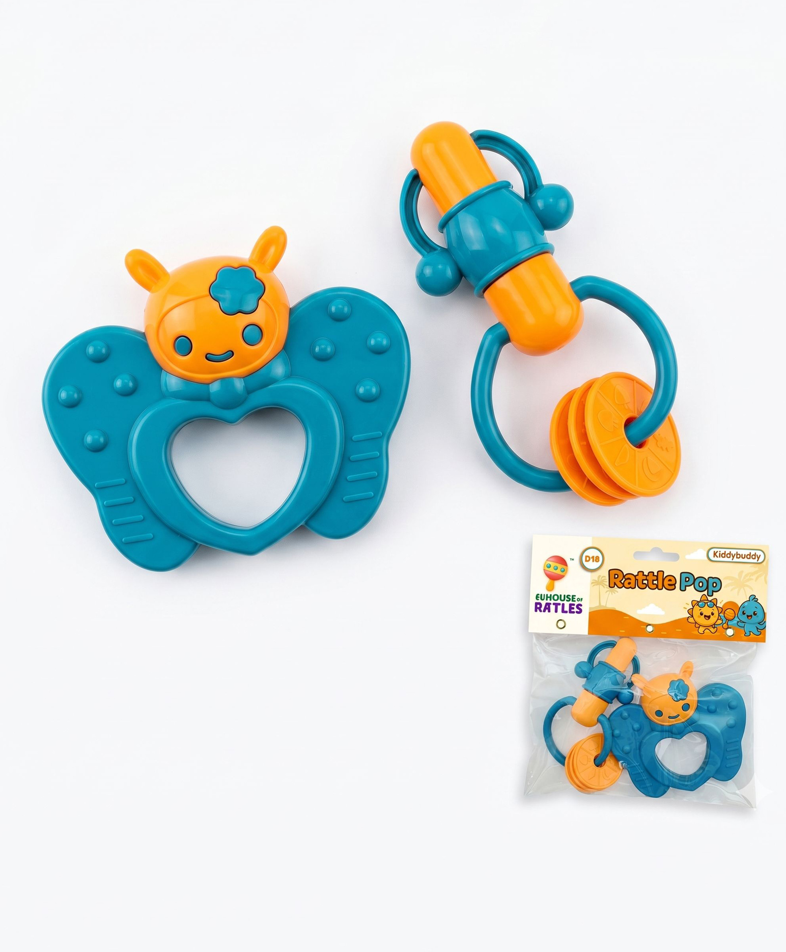 KiddyBuddy 2 Pieces Rattle Pop Toy With Butterfly for Kids - Light Blue-image-34