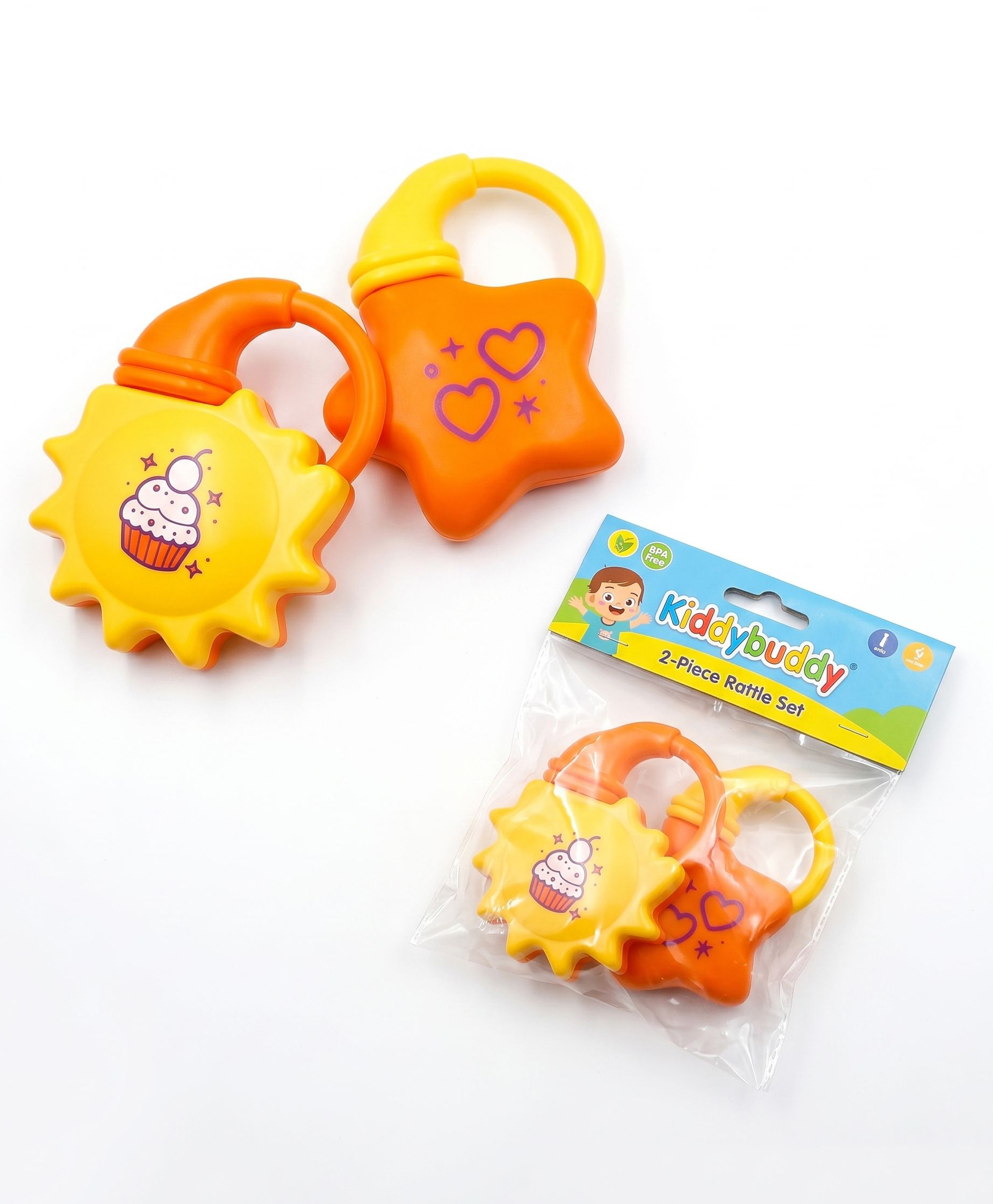 KiddyBuddy 2 Pieces Mango Tango Rattle Toy - Orange & Yellow-picture-20