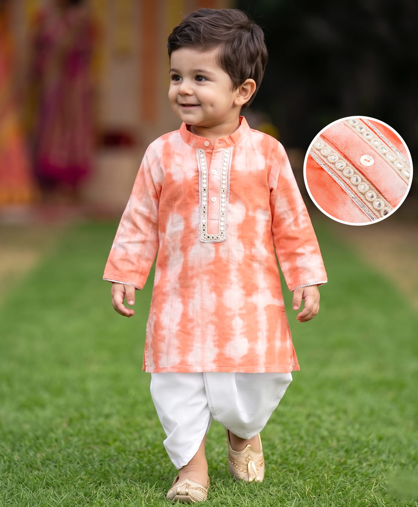 EARTHY TOUCH Cotton Woven Full Length Tie & Dye Printed Kurta & Dhoti Set - Orange-picture-25