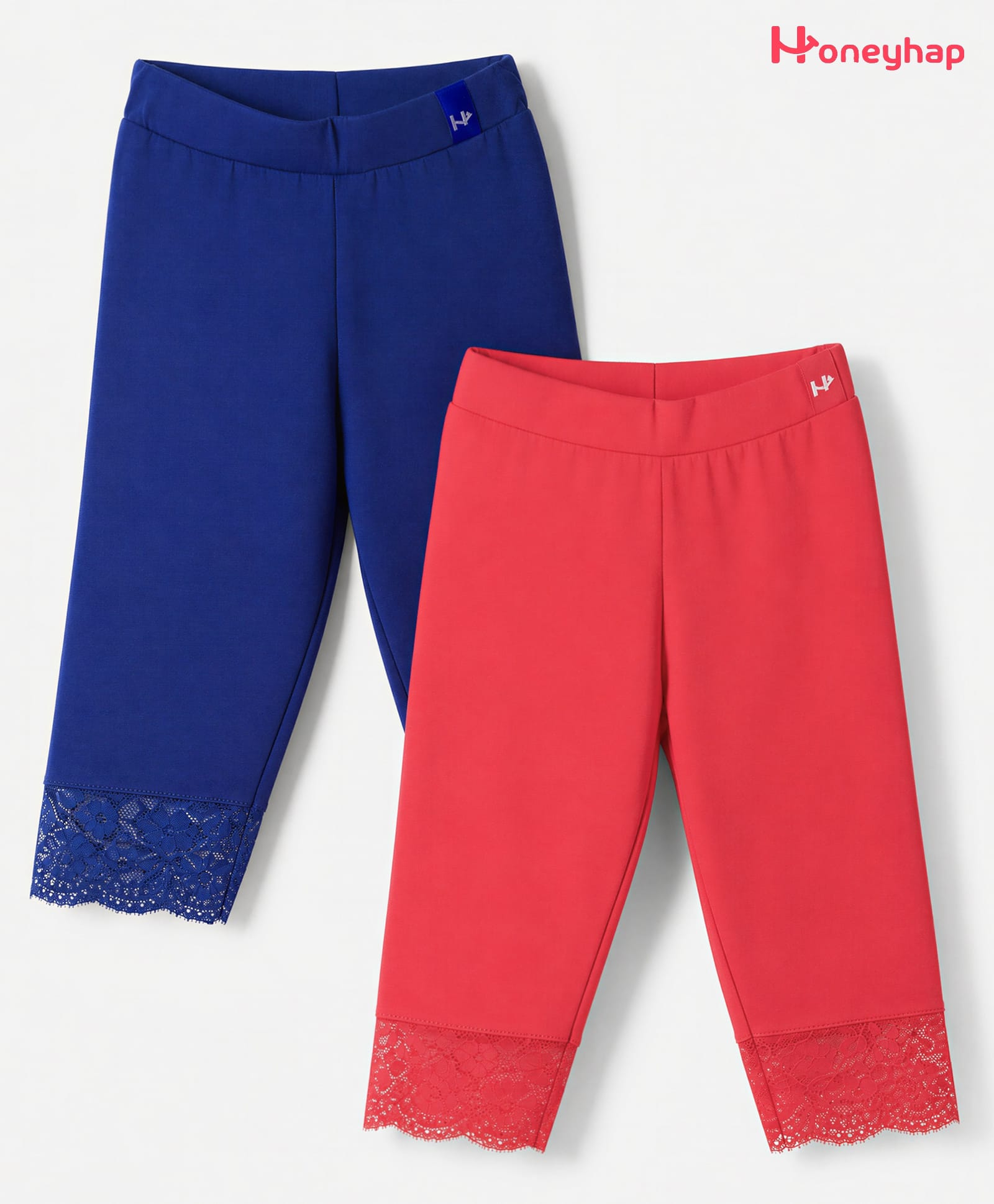 Honeyhap Premium Cotton Elastane Knit Three Forth Length Solid Leggings With Bio Finish Pack Of 2 - Limoges & Poppy Red-picture-22