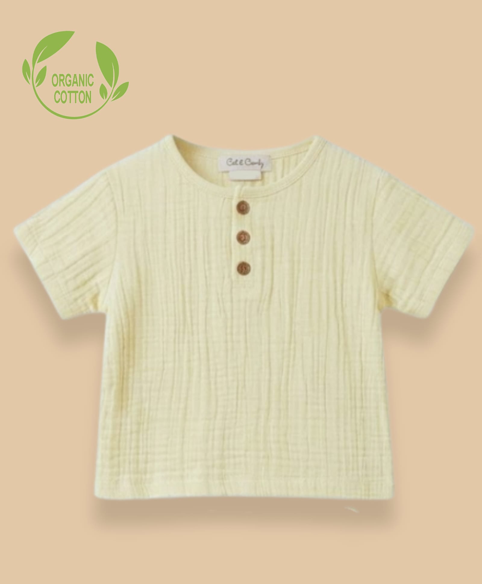 Cot & Candy Muslin Woven Half Sleeves Solid Tee - Yellow-picture-13