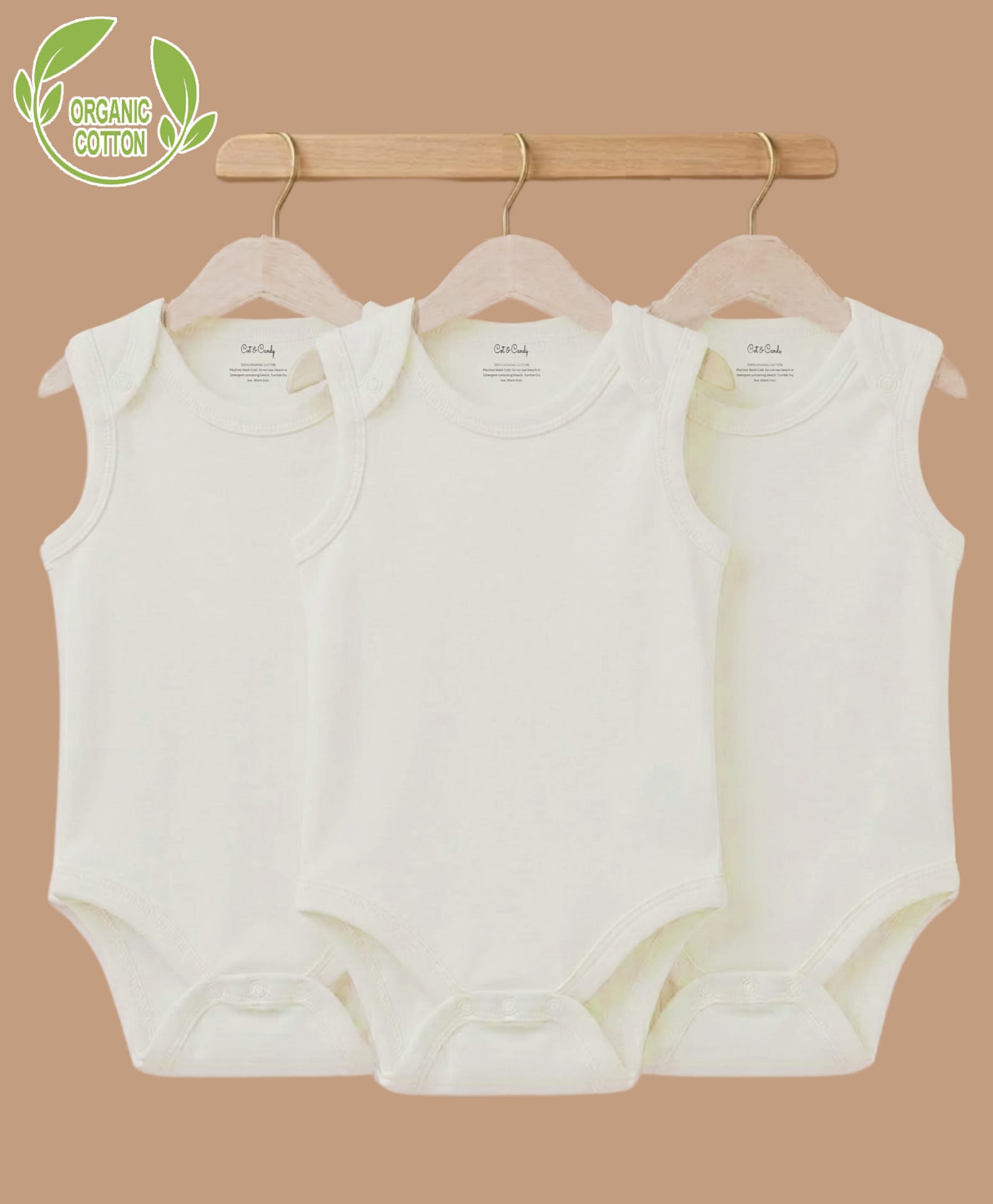 Cot & Candy Interlock Knit Pack Of 3 Sleeveless Solid Onesie - Off White-image-27