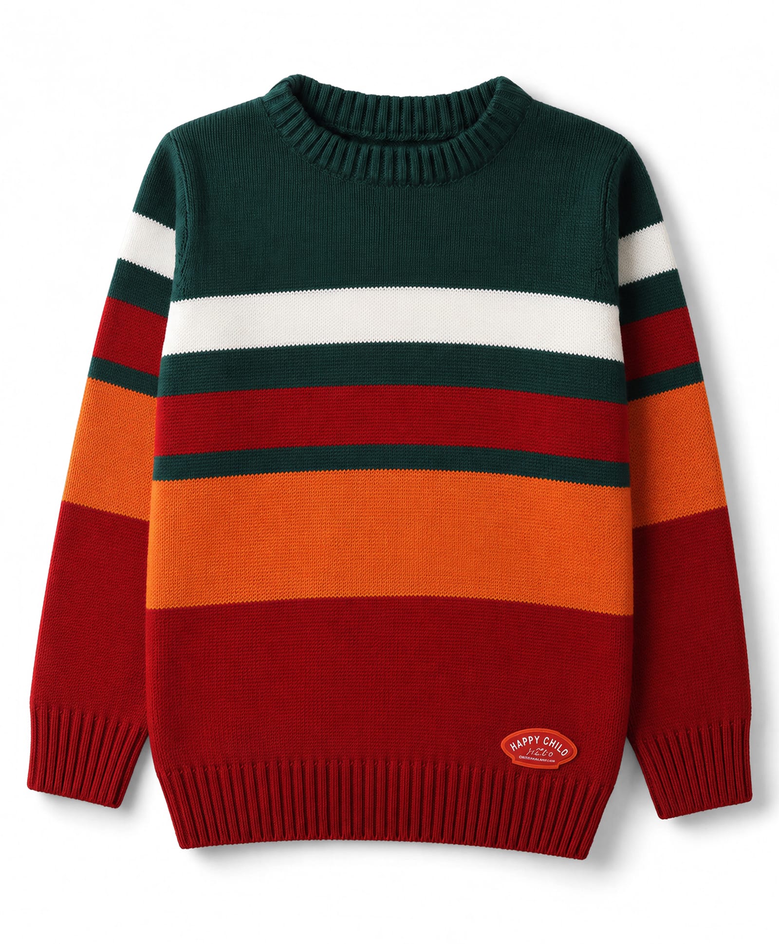 Babyhug Knit Full Sleeves Striped Pullover Sweater With Patch - Red-picture-22