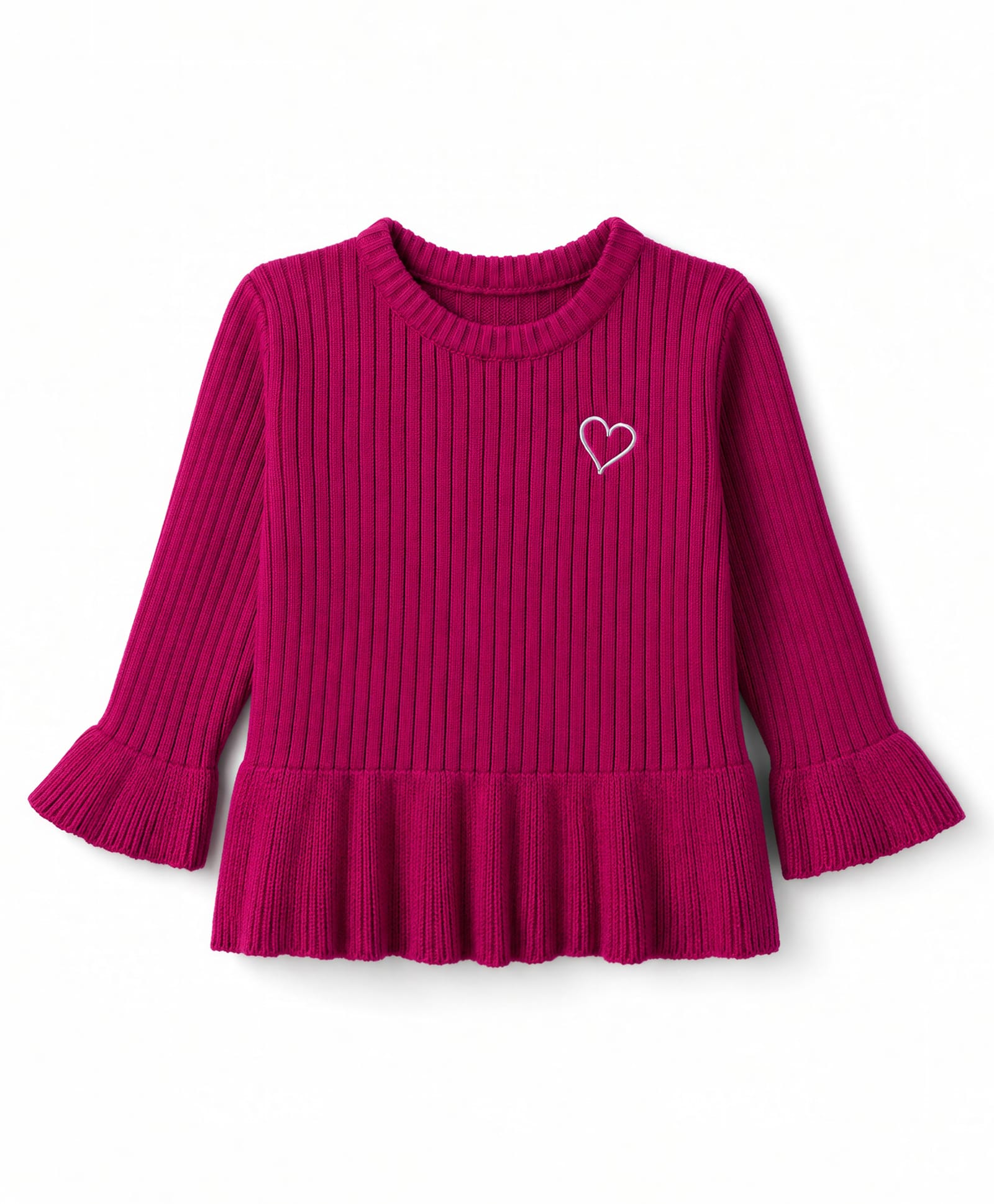 Babyhug Knit Full Sleeves Pullover with Heart Embroidery - Maroon-image-47