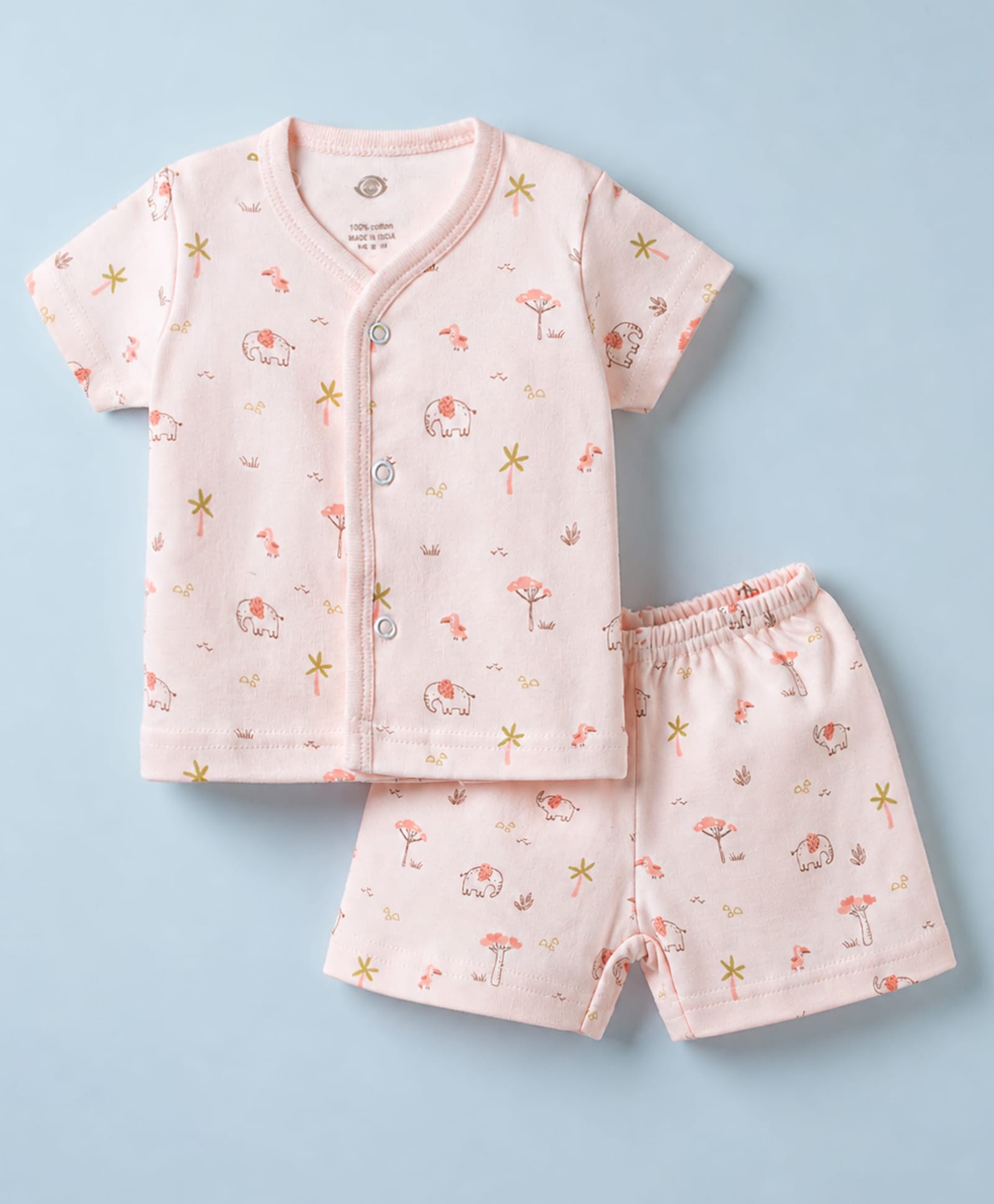 Zero Sinker Knit Half Sleeves Co-Ords T-Shirt & Shorts Night Suit with Animal & Tropical Print - Peach-picture-32