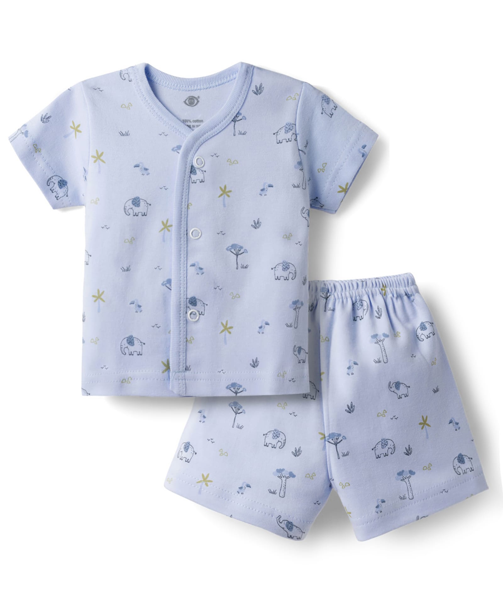 Zero Sinker Knit Half Sleeves Co-Ords T-Shirt & Shorts Night Suit with Animal & Tropical Print - Lavender-picture-25
