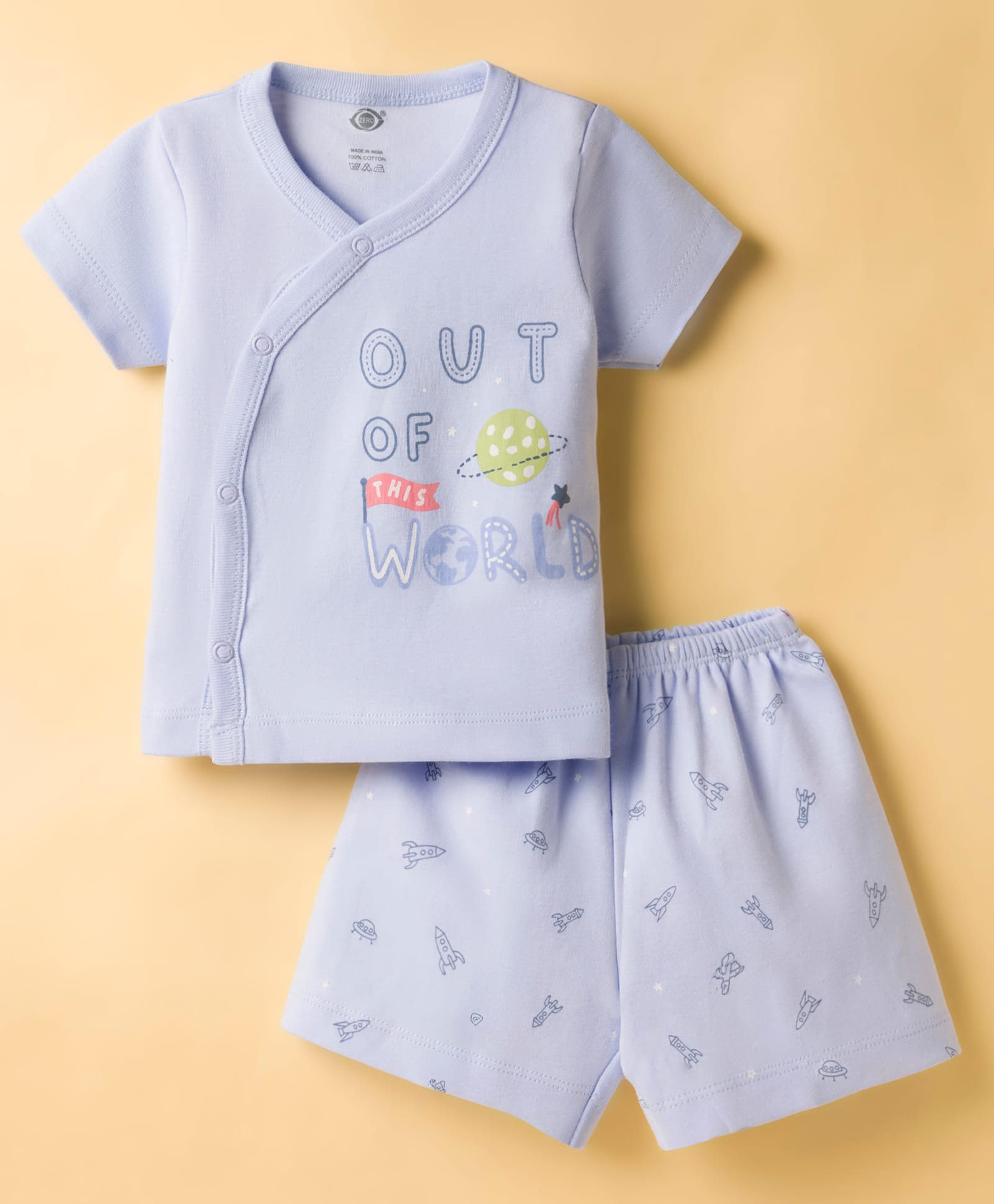 Zero Sinker Knit Half Sleeves T-Shirt & Shorts Night Suit with Out Of The World & Space Print - Lavender-picture-22