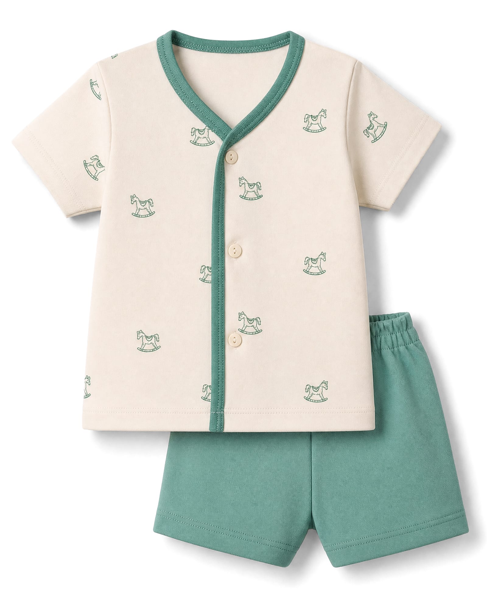 Zero Sinker Knit Half Sleeves T-Shirt & Shorts Night Suit with Horse Print - Offwhite-picture-10