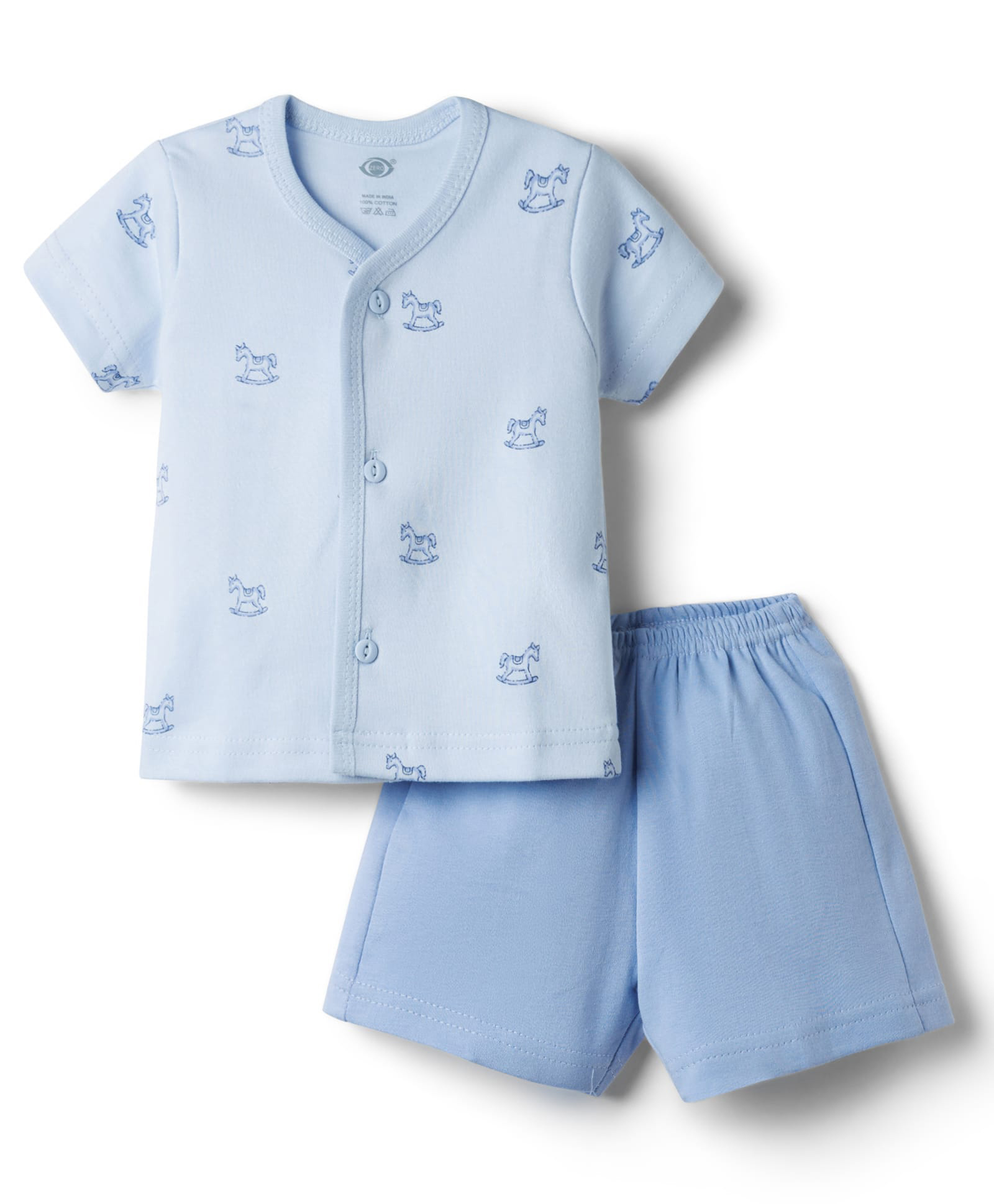 Zero Sinker Knit Half Sleeves T-Shirt & Shorts Night Suit with Horse Print - Light Blue-picture-40