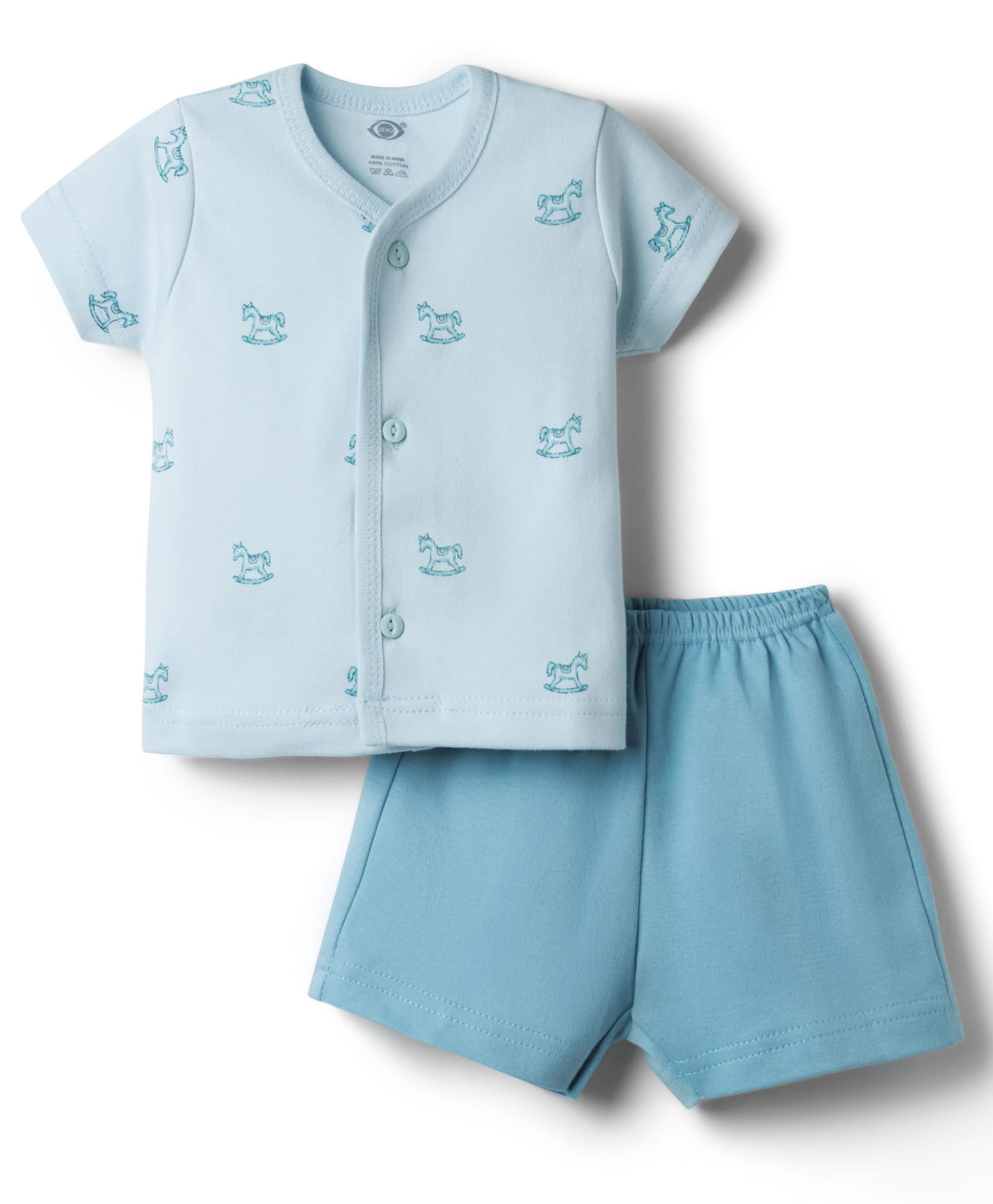 Zero Sinker Knit Half Sleeves T-Shirt & Shorts Night Suit with Horse Print - Aqua Blue-picture-29