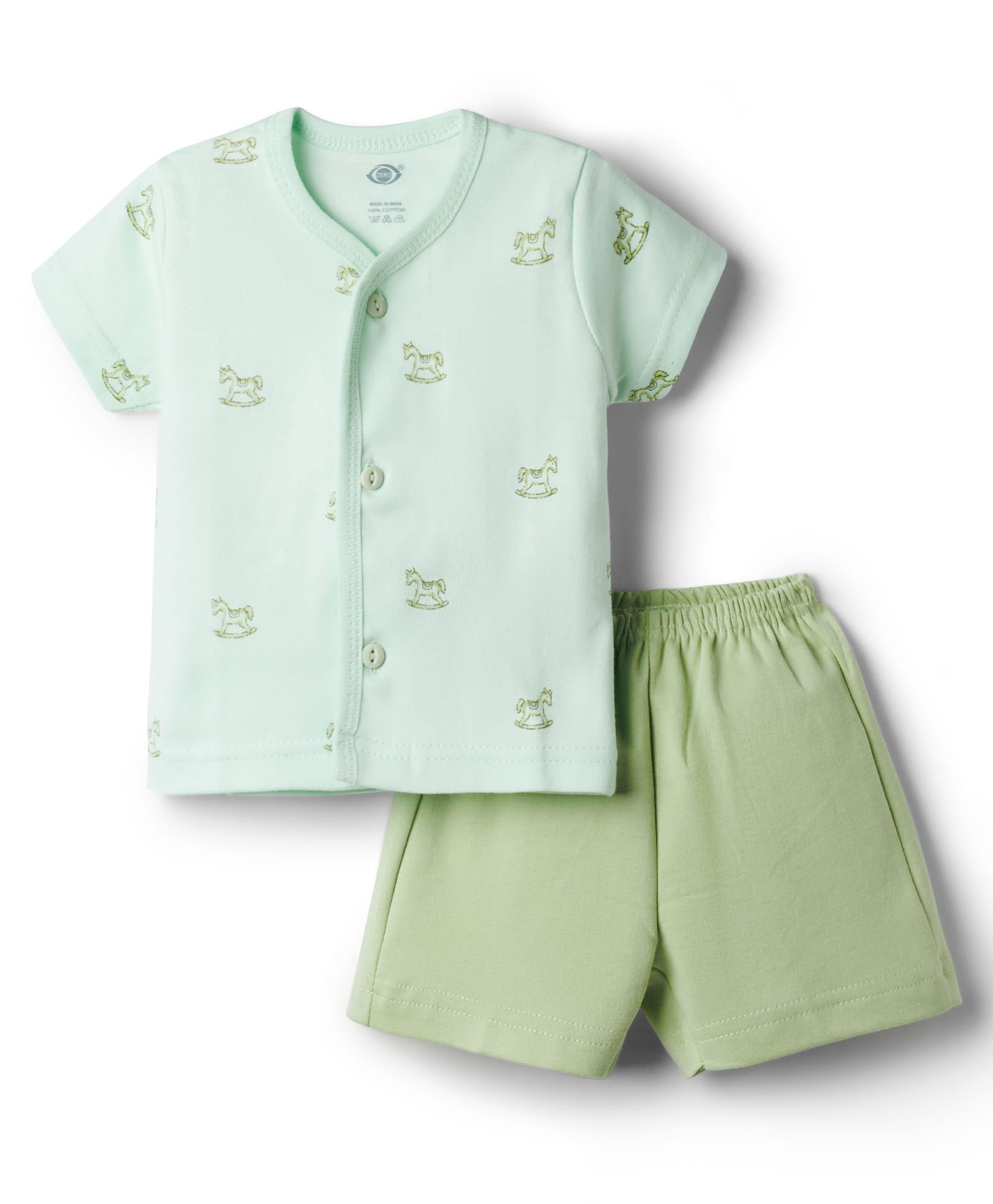 Zero Sinker Knit Half Sleeves T-Shirt & Shorts Night Suit with Horse Print - Mint-picture-31