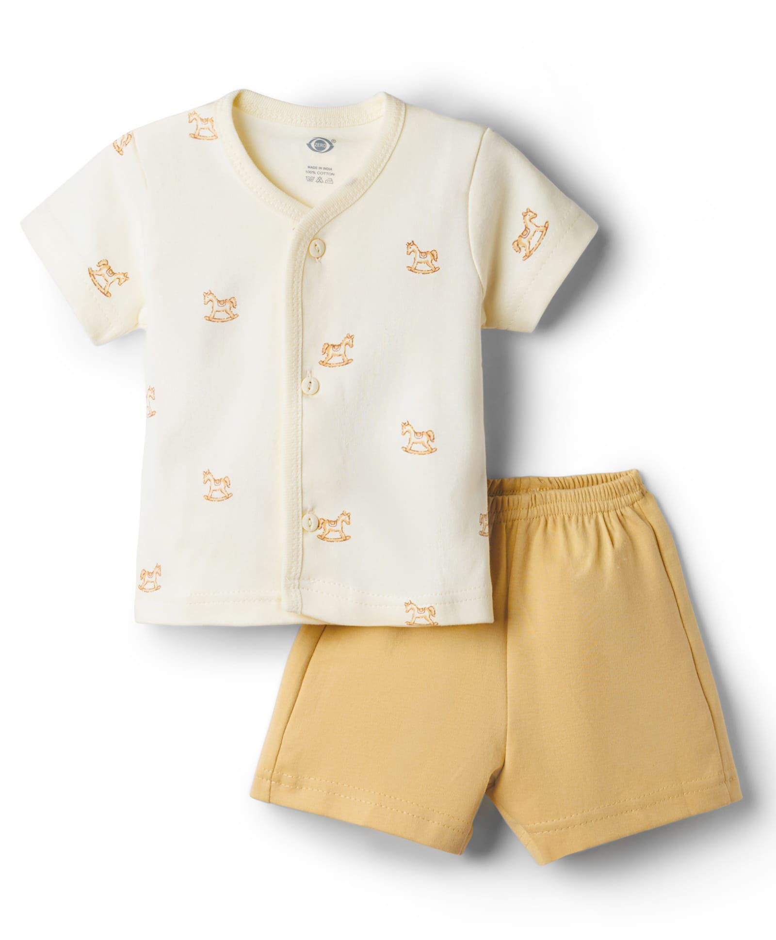 Zero Sinker Knit Half Sleeves T-Shirt & Shorts Night Suit with Horse Print - Yellow-picture-28