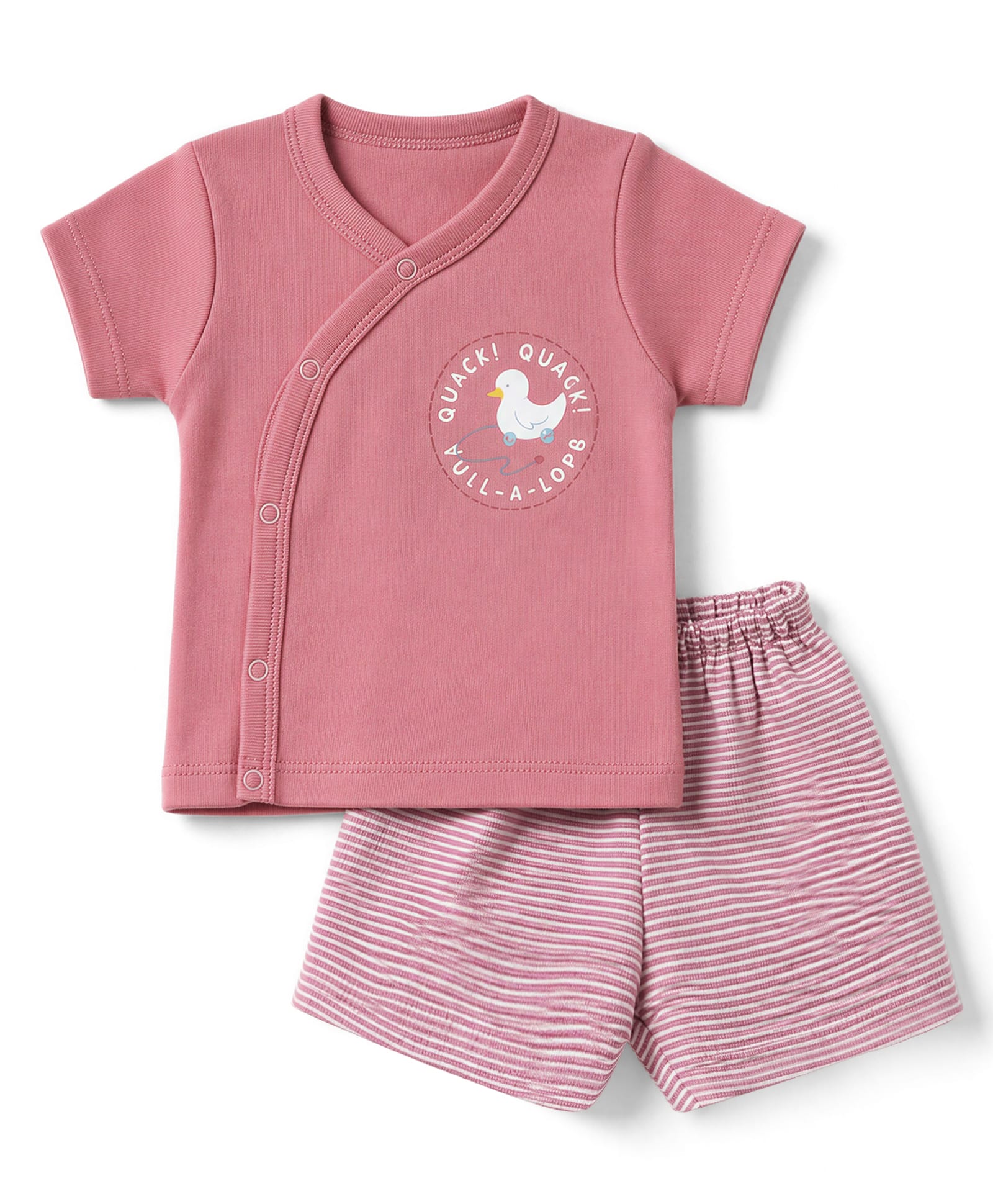 Zero Sinker Knit Half Sleeves T-Shirt & Stripped Shorts Night Suit with Quack Quack Duck Print - Rose Gold-picture-6
