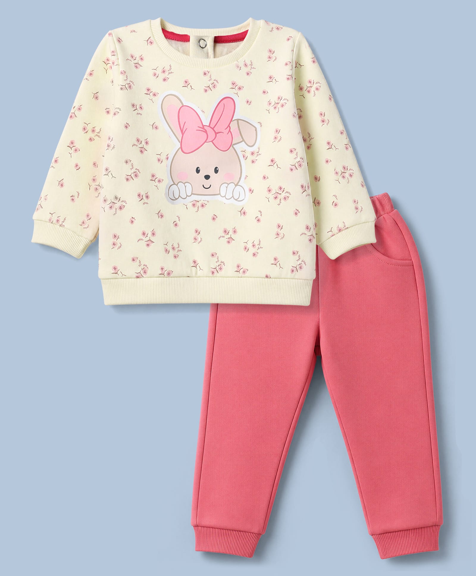 ToffyHouse Looper Knit Full Sleeves Bunny & Floral Printed Top and Joggers Set - Cream-picture-29