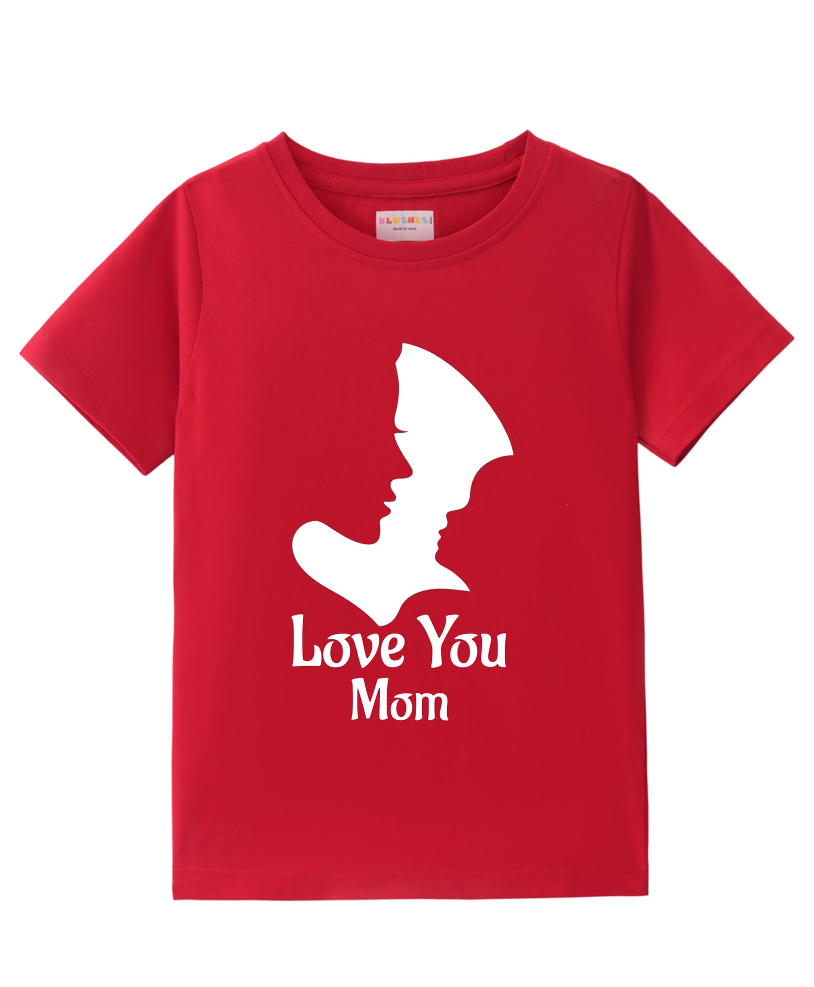 BLUSHES Cotton Knit Mothers Day Theme Half Sleeves Love You Mom Text Printed Tee - Red-image-45