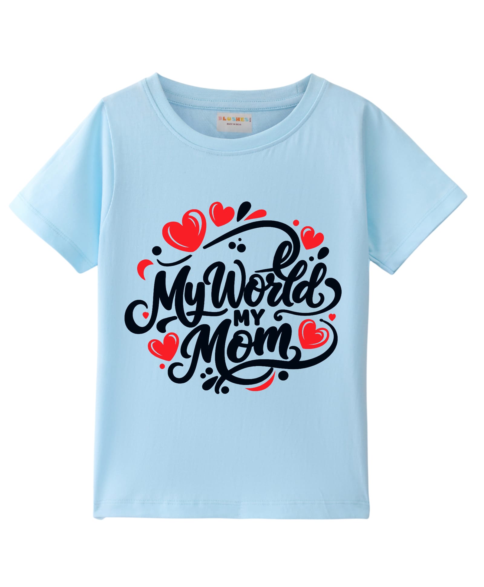 BLUSHES Cotton Knit Mothers Day Theme Half Sleeves My World My Mom Text Printed Tee - Aqua Blue-picture-43