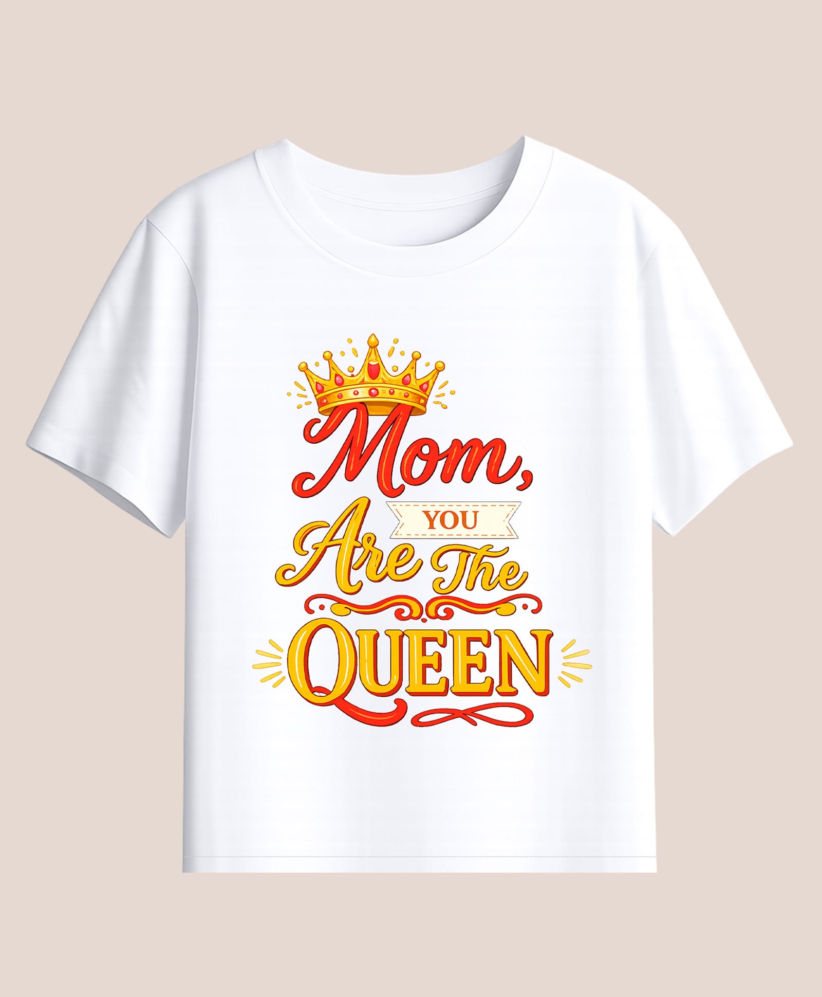 BLUSHES Cotton Knit Mothers Day Theme Half Sleeves Mom You Are The Queen Text Printed Tee - White-image-7