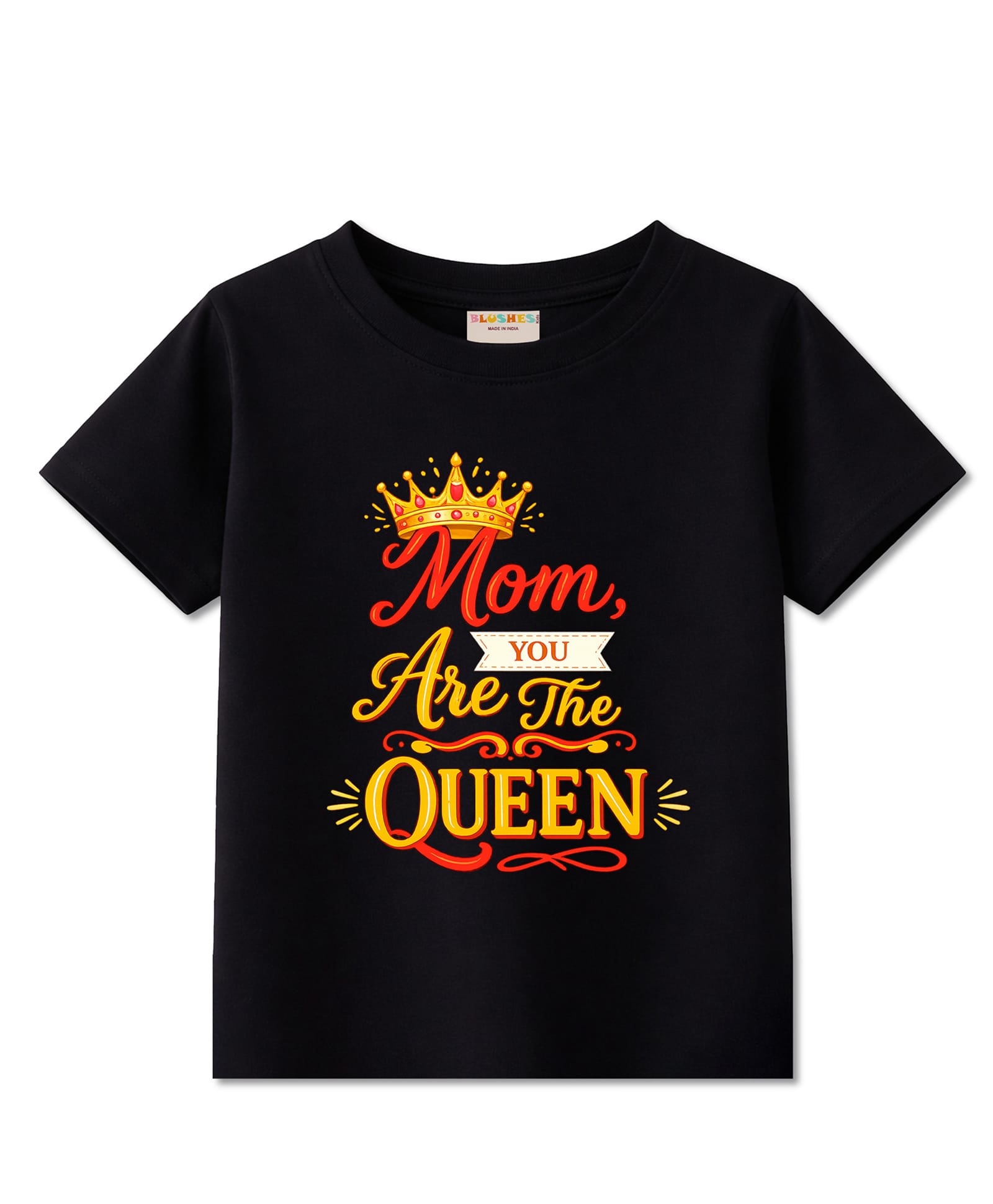 BLUSHES Cotton Knit Mothers Day Theme Half Sleeves Mom You Are The Queen Text Printed Tee - Black-image-14