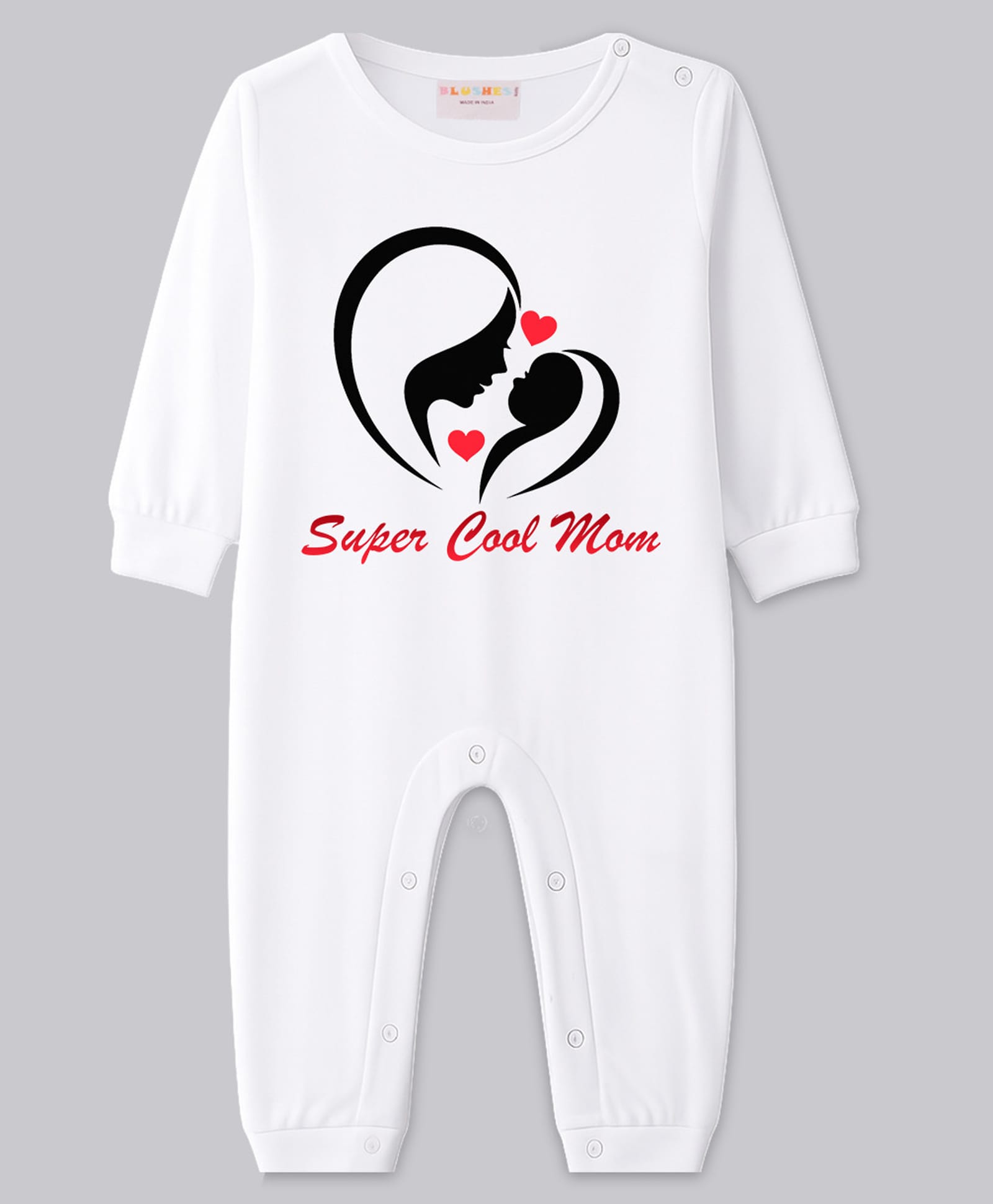 BLUSHES Cotton Knit Mothers Day Theme Full Sleeves Super Cool Mom Text Printed Romper - White-picture-49