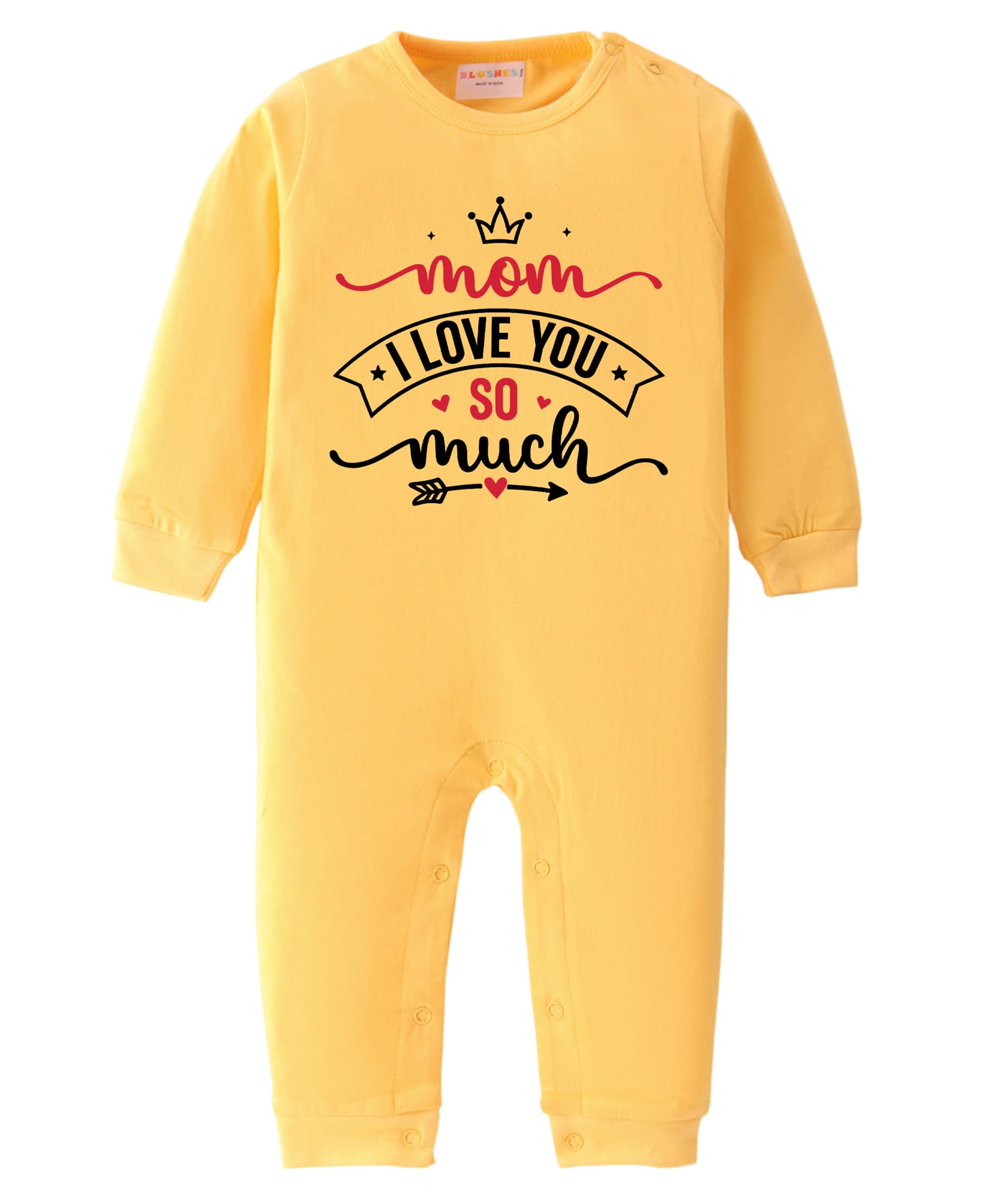 BLUSHES Cotton Knit Full Sleeves Mom I Love You So Much Printed Romper - Yellow-image-46