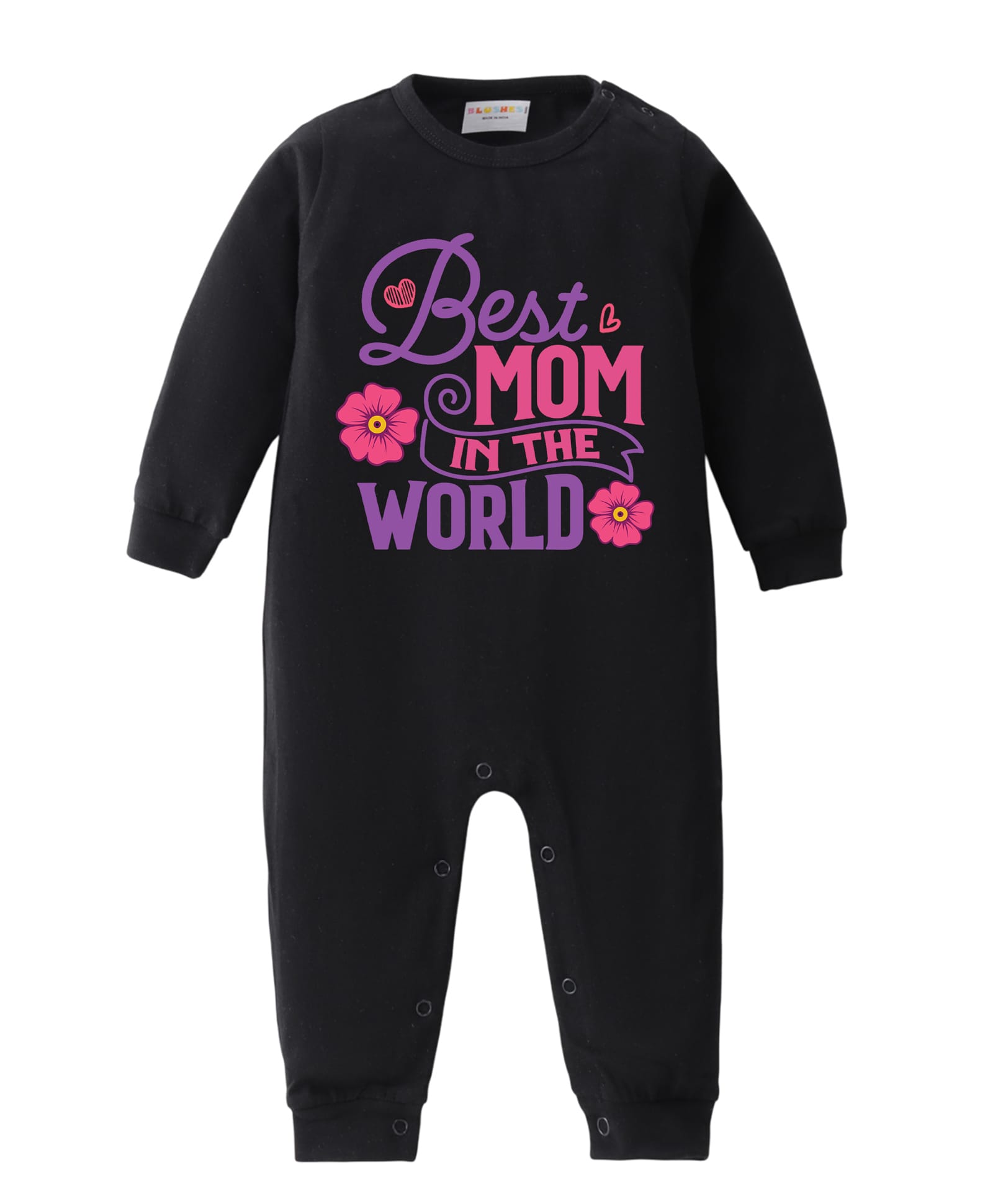BLUSHES Cotton Knit Mothers Day Theme Full Sleeves Best Mom In The World Text Printed Romper - Black-picture-19