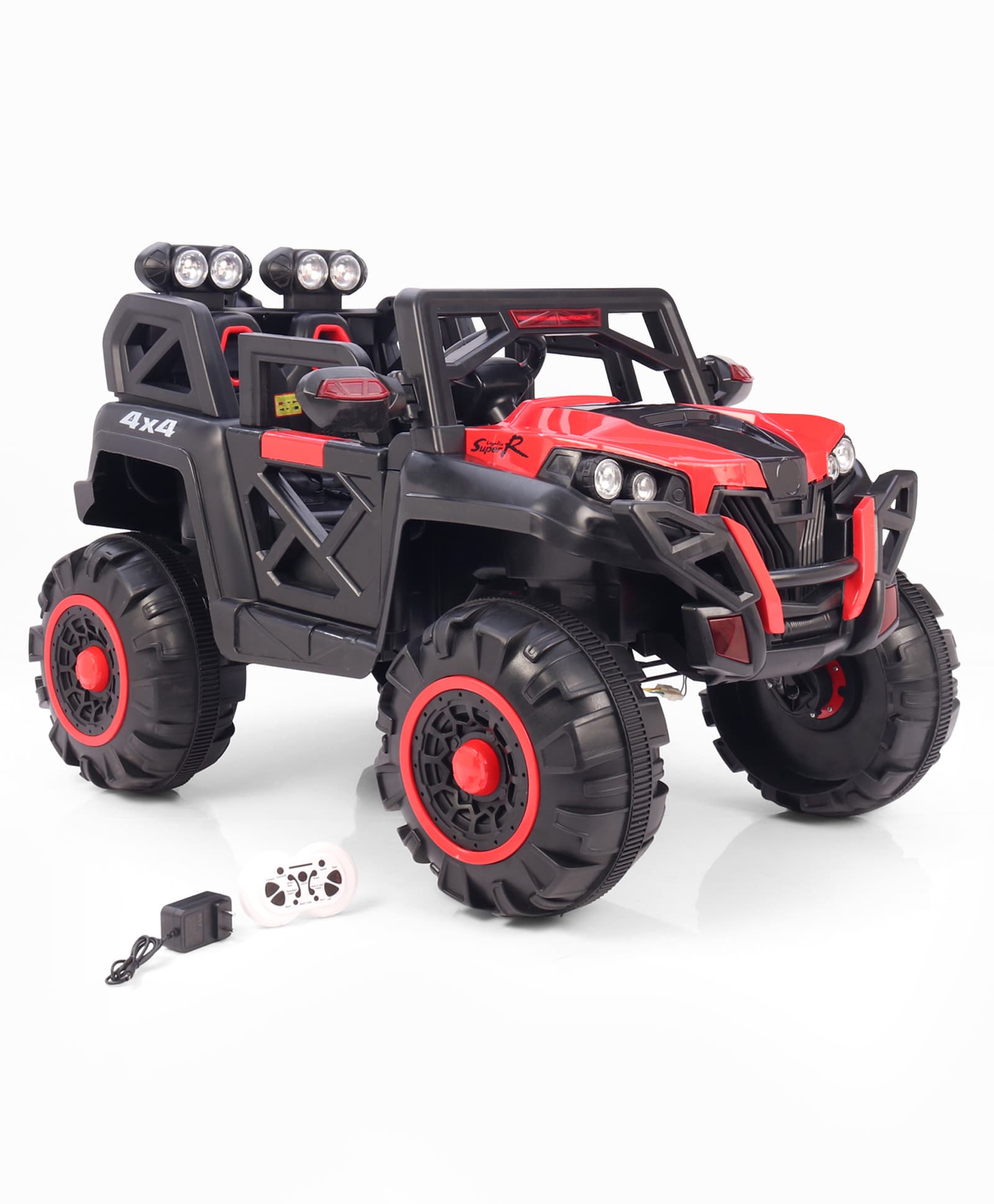 Battery Operated Ride On Jeep With Music & Lights Rechargeable| Openable Doors| Built-in Music & AUX| Remote Control| Easy to Assemble| Forward & Reverse| Magic Swing Movement - Red & Black-image-37