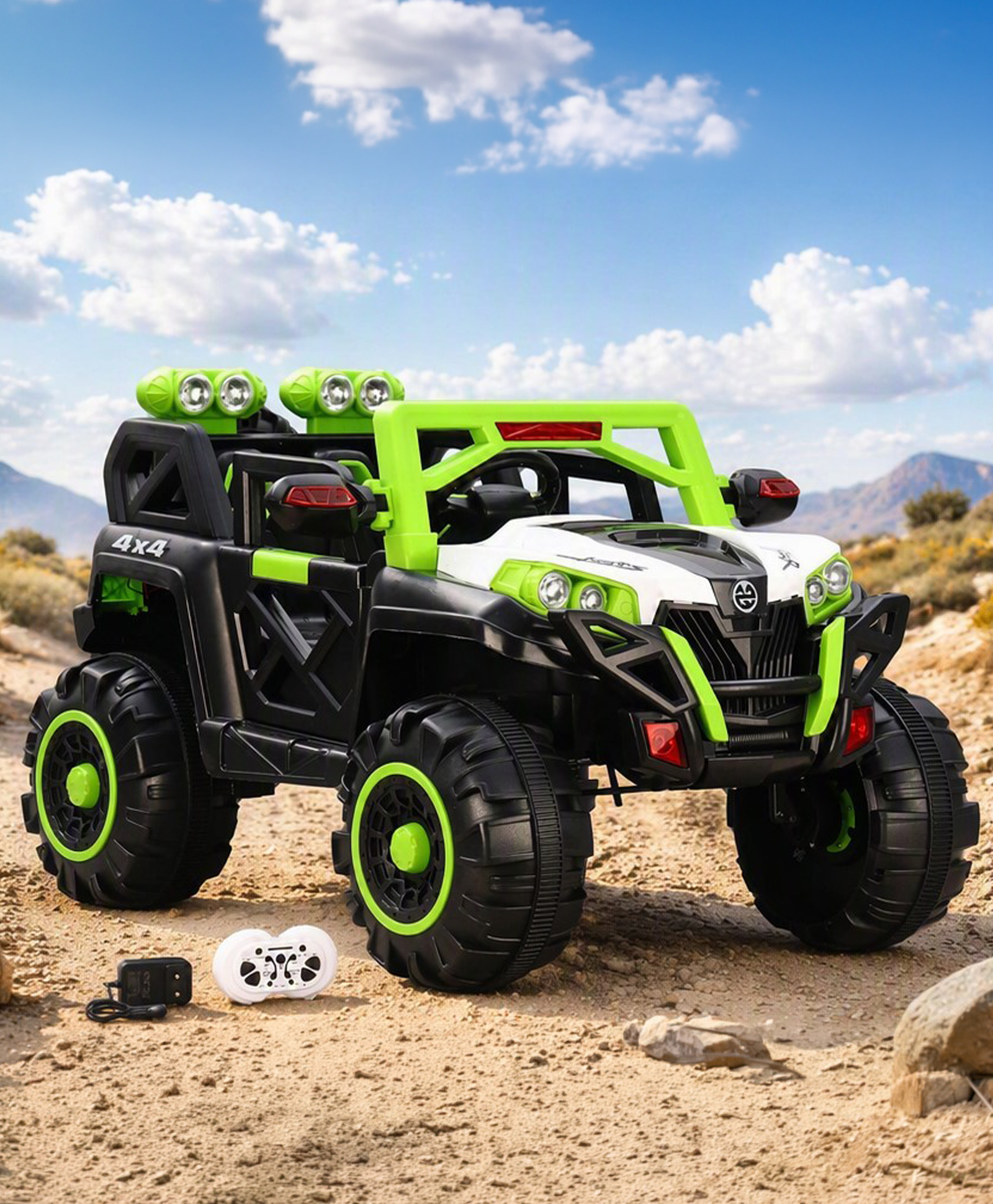 Battery Operated Ride On Jeep With Music & Lights - White Green| USB & AUX Connectivity| Button Start| Rechargeable Battery| 3 to 8 Years Boys & Girls| Remote Control| Forward & Reverse-image-23