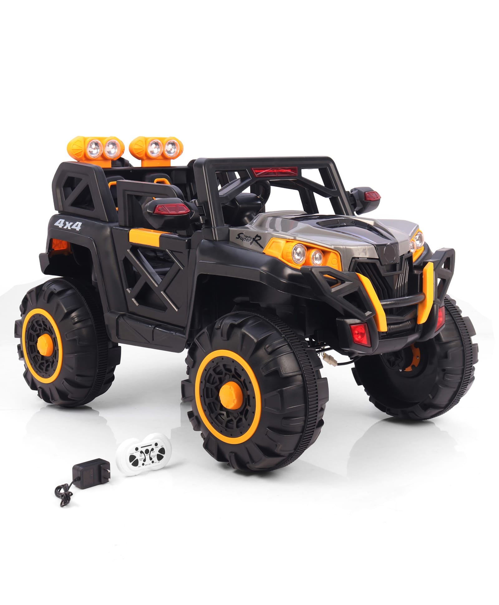 fab n funky Battery Operated Ride On Jeep With Music & Lights Rechargeable|Openable Doors| Built-in Music & AUX|Remote Control| Easy to Assemble| Forward & Reverse| Magic Swing Movement - Grey & Yellow-picture-22