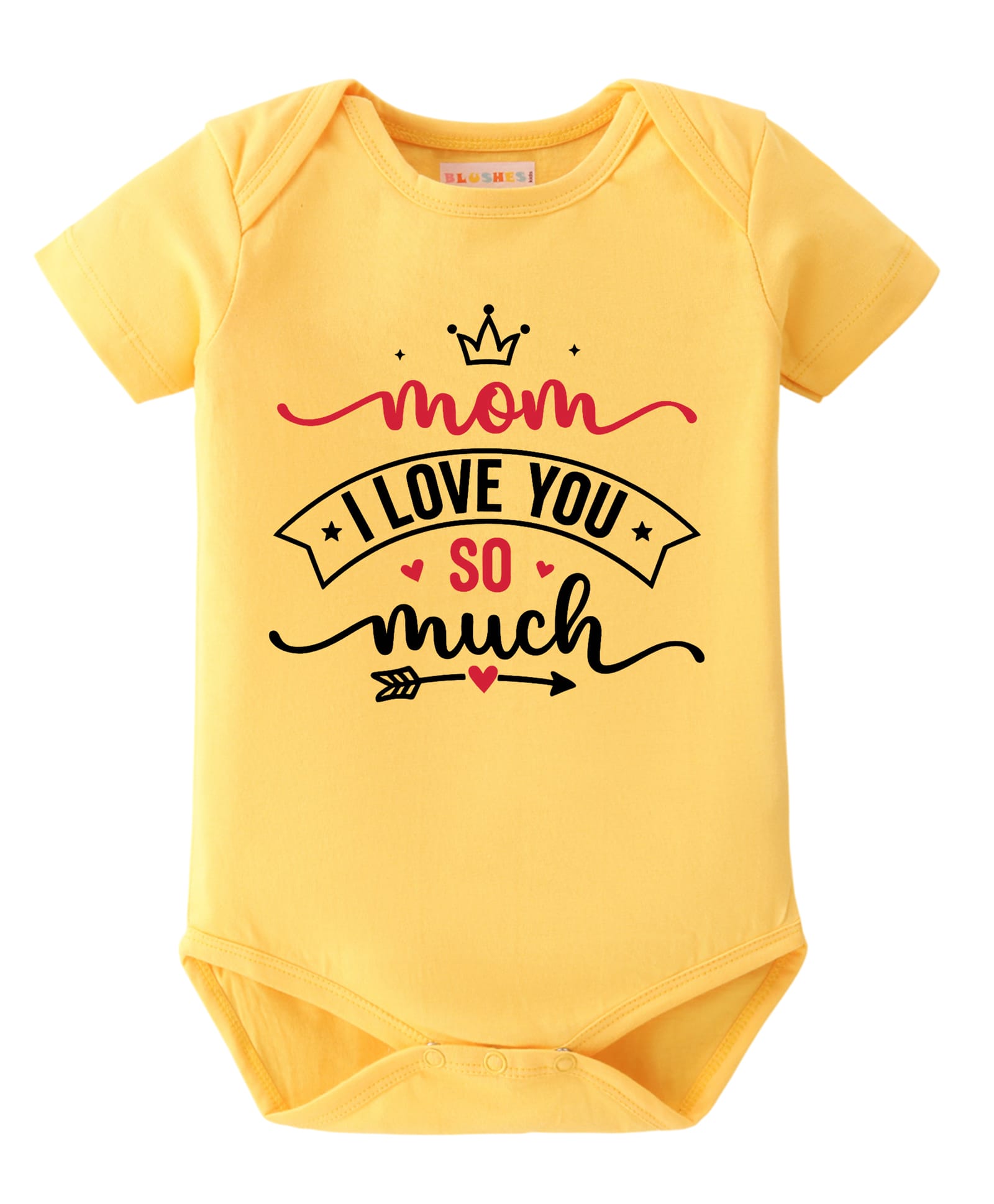 BLUSHES Cotton Knit Mothers Day Theme Half Sleeves Mom I Love You So Much Text Printed Onesie - Yellow-image-4