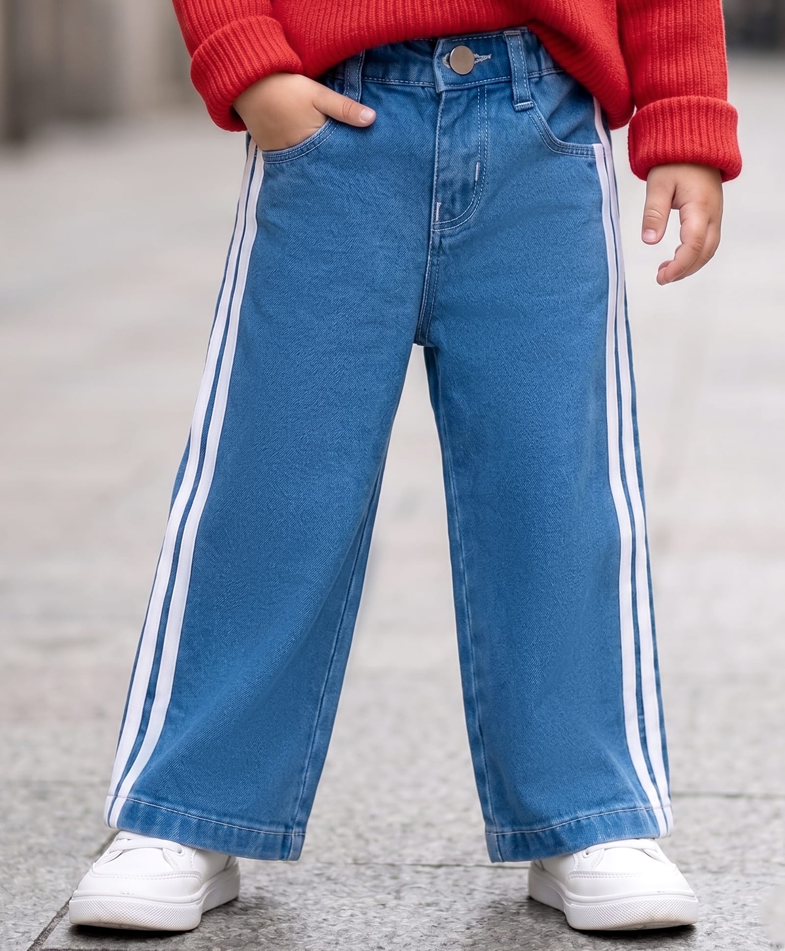 Babyhug Cotton Lycra Full Length Washed Jeans With Stretch & Tape Detailing - Blue-image-26