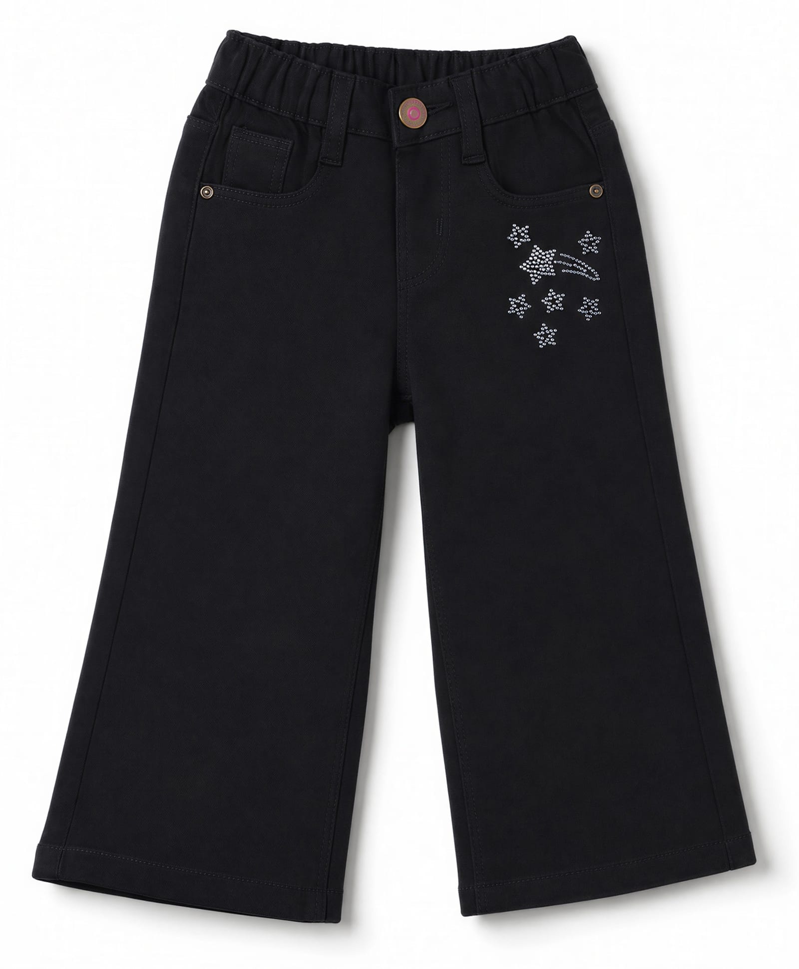 Babyhug Denim Full Length Jeans with Star Embellishment - Black-image-19