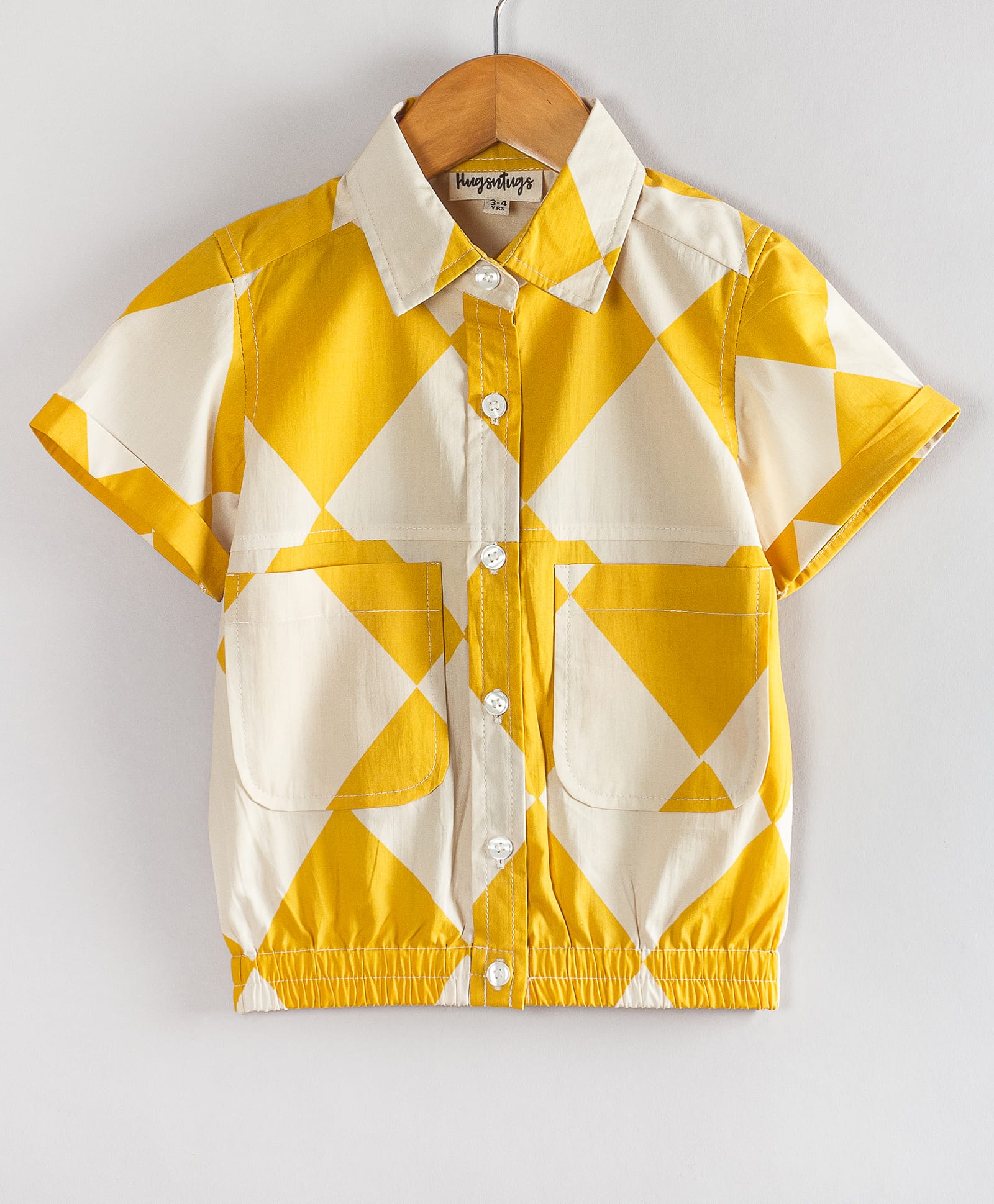 Hugsntugs Cotton Woven Top Half Sleeves Diamond Checked Shirt Style Top - Yellow-picture-14