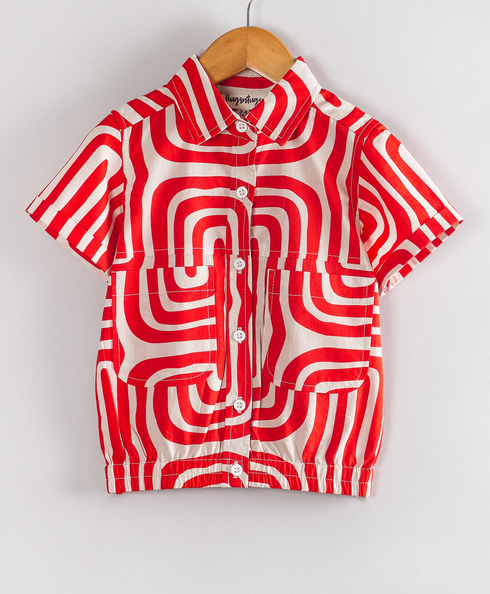 Hugsntugs Cotton Woven Half Sleeves Geometric Printed Shirt Style Top - Red-image-5