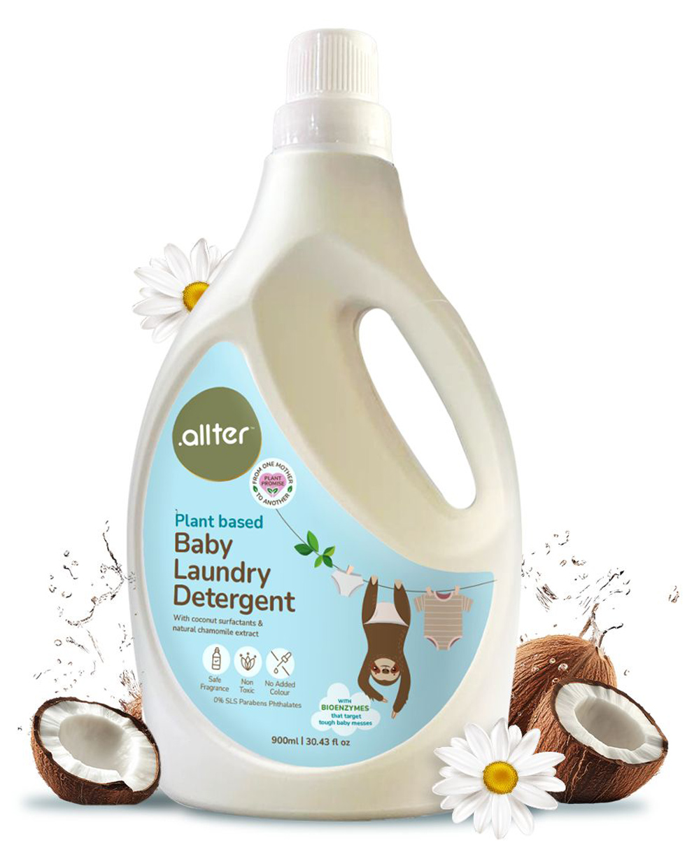 allter .allter Plant Based Baby Laundry Liquid | With Coconut Surfactants, Bio-Enzymes & Natural Chamomile Extract | Gentle on Clothes & Skin | Without Dyes & Optical Brighteners, 900ml-picture-12