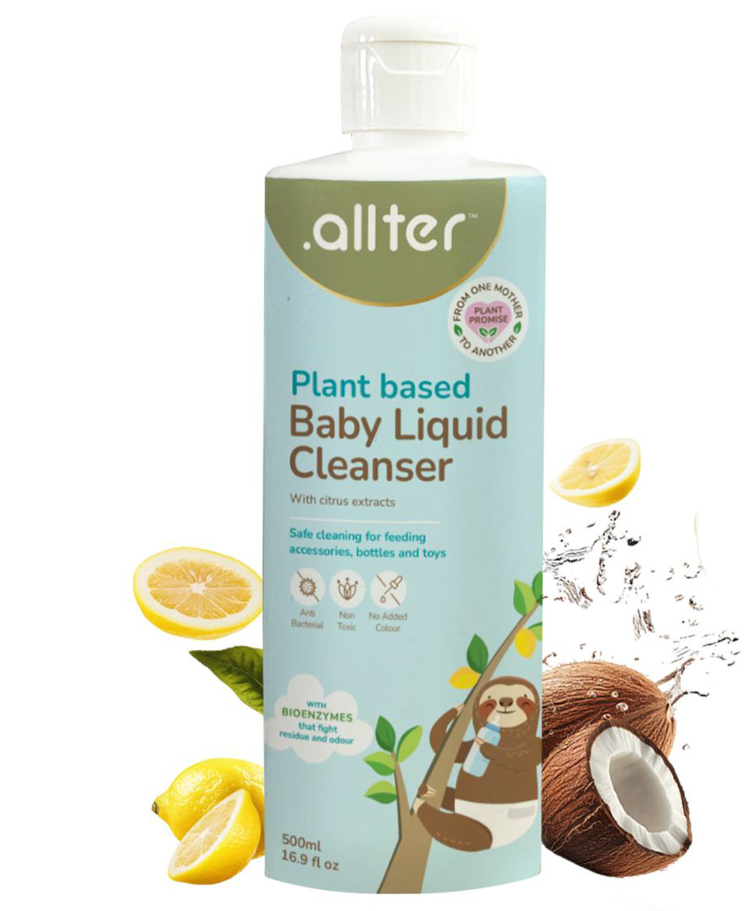 Allter Plant Based Baby Liquid Cleanser for Bottles, Nipples, Toys & Utensils, With Coconut Cleansers & Natural Citrus Extracts | Residue-Free, Toxin-Free, Antibacterial Germ Protection | 500ml-image-9