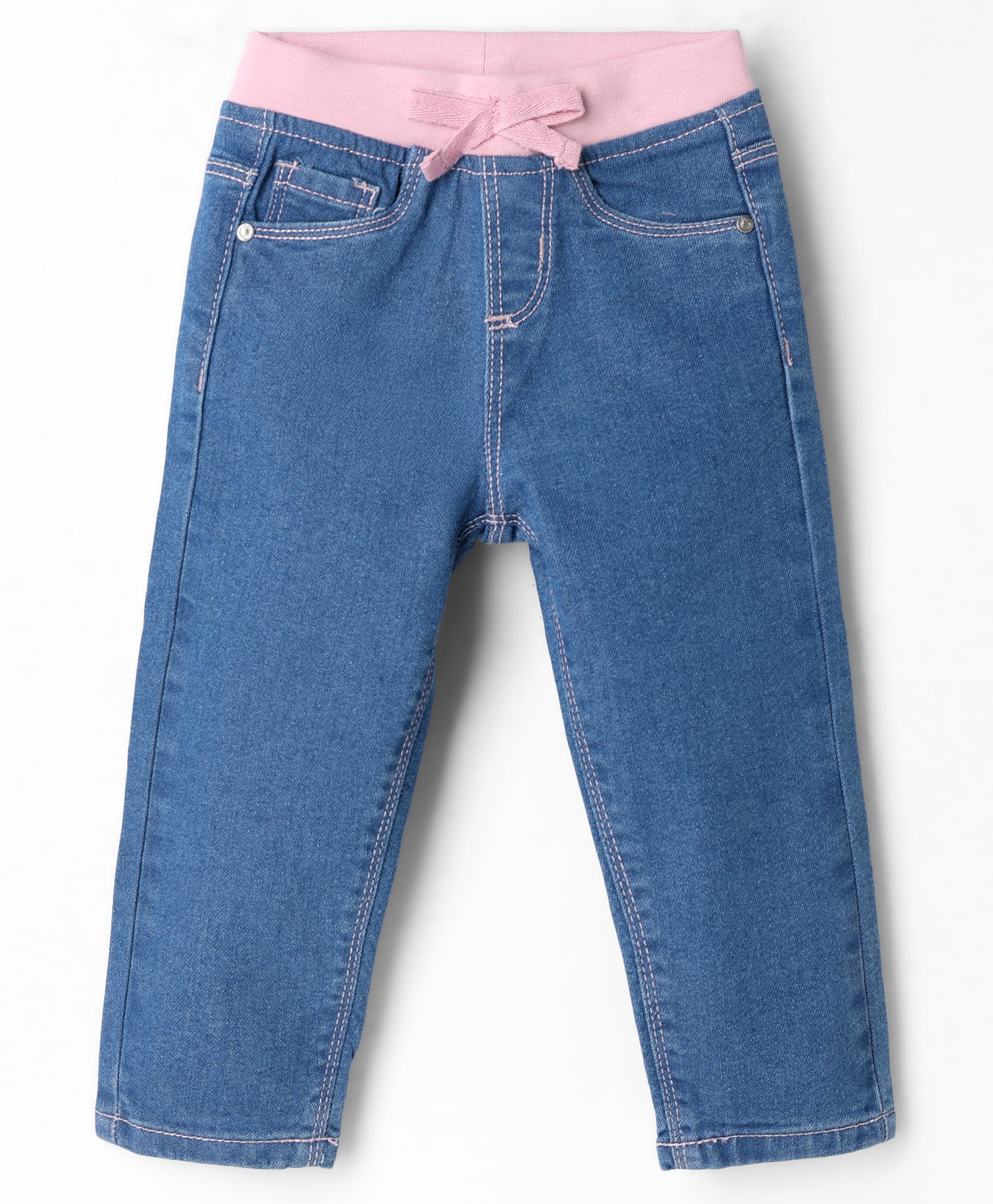 Babyhug Denim Full Length Ribbed Waist Jeans With Stretch - Blue-picture-15