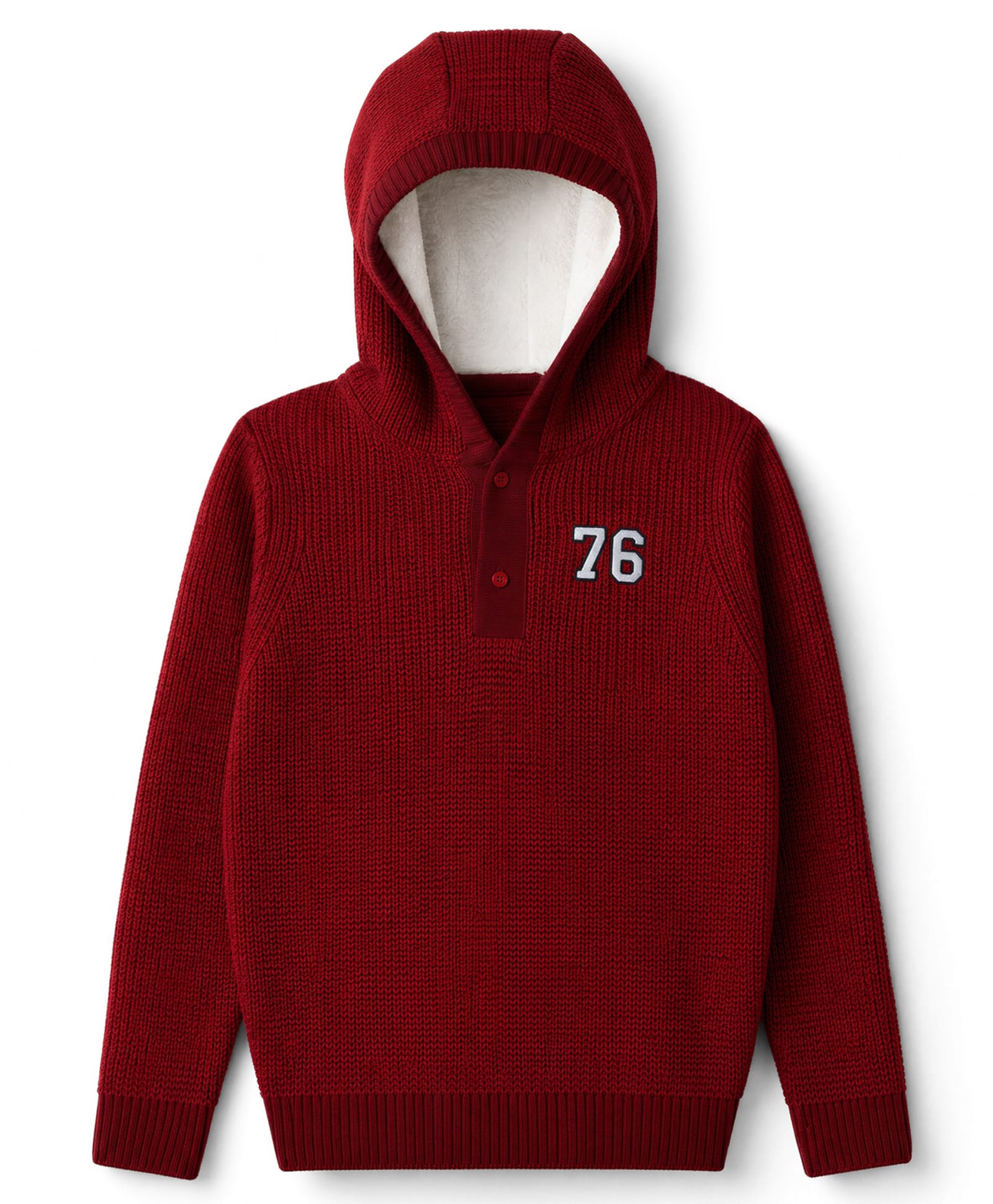 Pine Kids Knit Full Sleeves Hooded Sweaters With Numeric Text Embroidery - Red-image-37