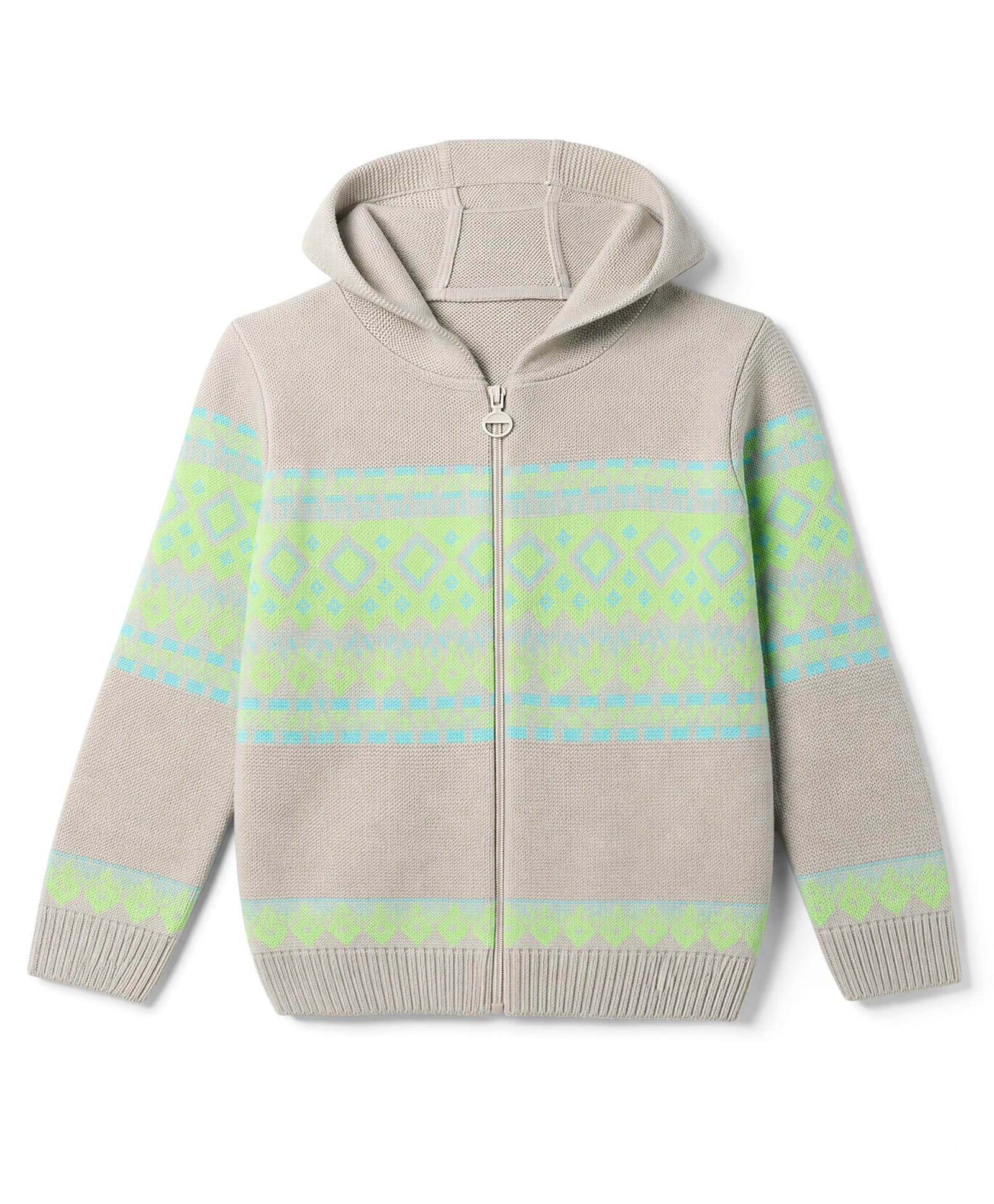 Pine Kids Knit Full Sleeves Hooded Front Open Sweaters with Geometric Design - Beige-picture-14