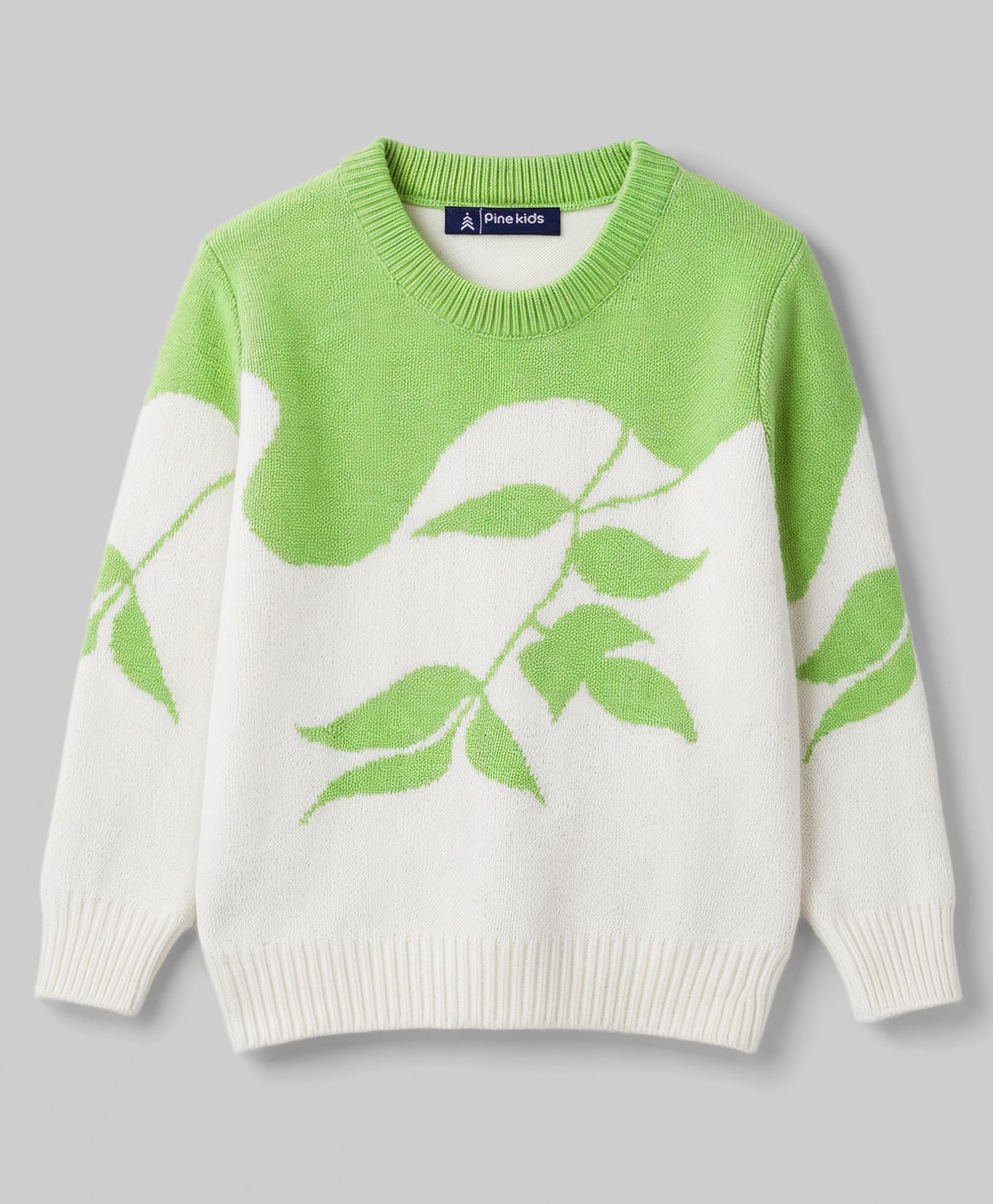 Pine Kids Knit Full Sleeves Leafy Designed Pullover - Light Green-picture-10