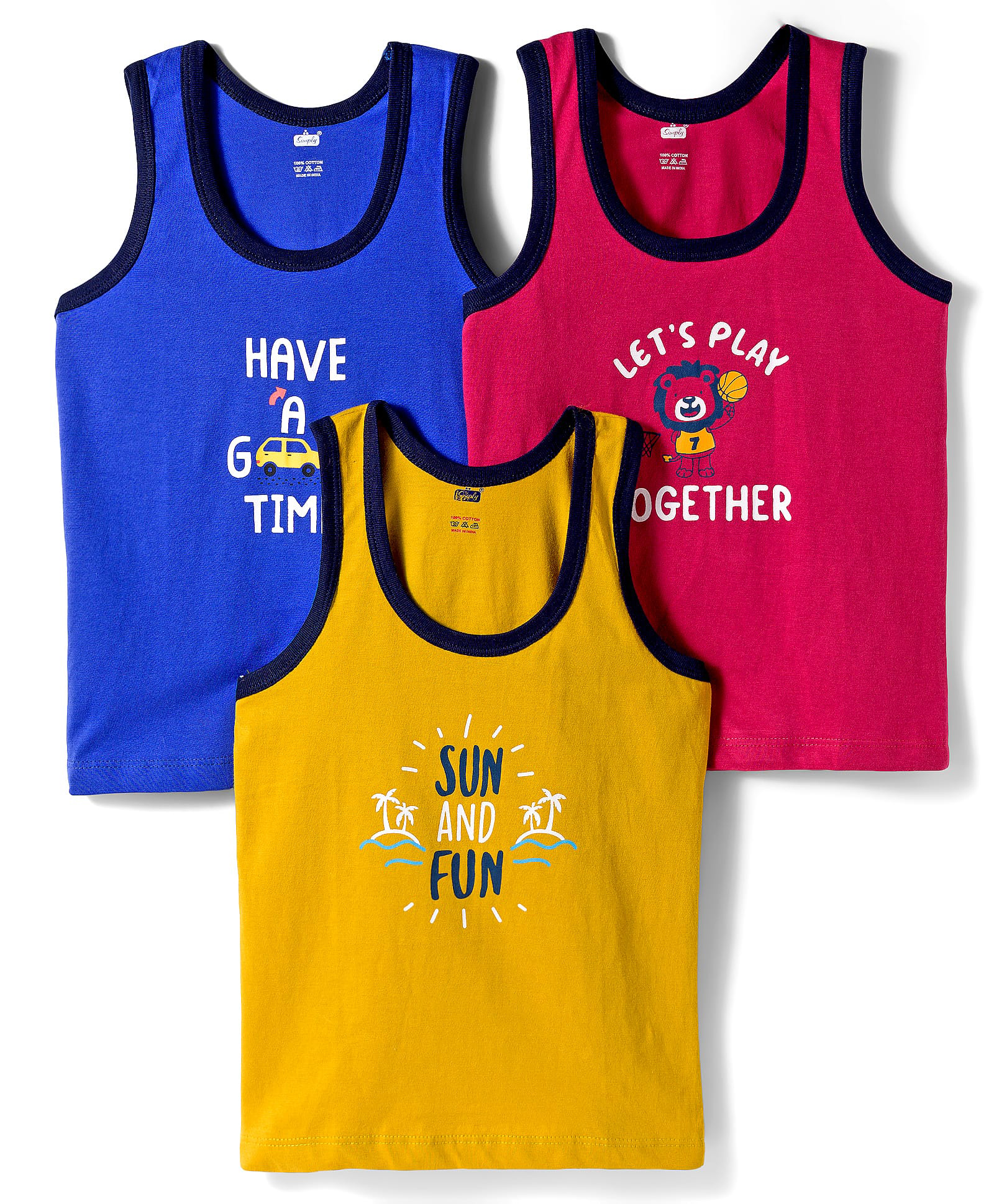 Simply Sinker Set Of Vests Combo 1(Burgundy+Royal+Mustard) 18-24m (20) Boys Pack of 3-picture-11
