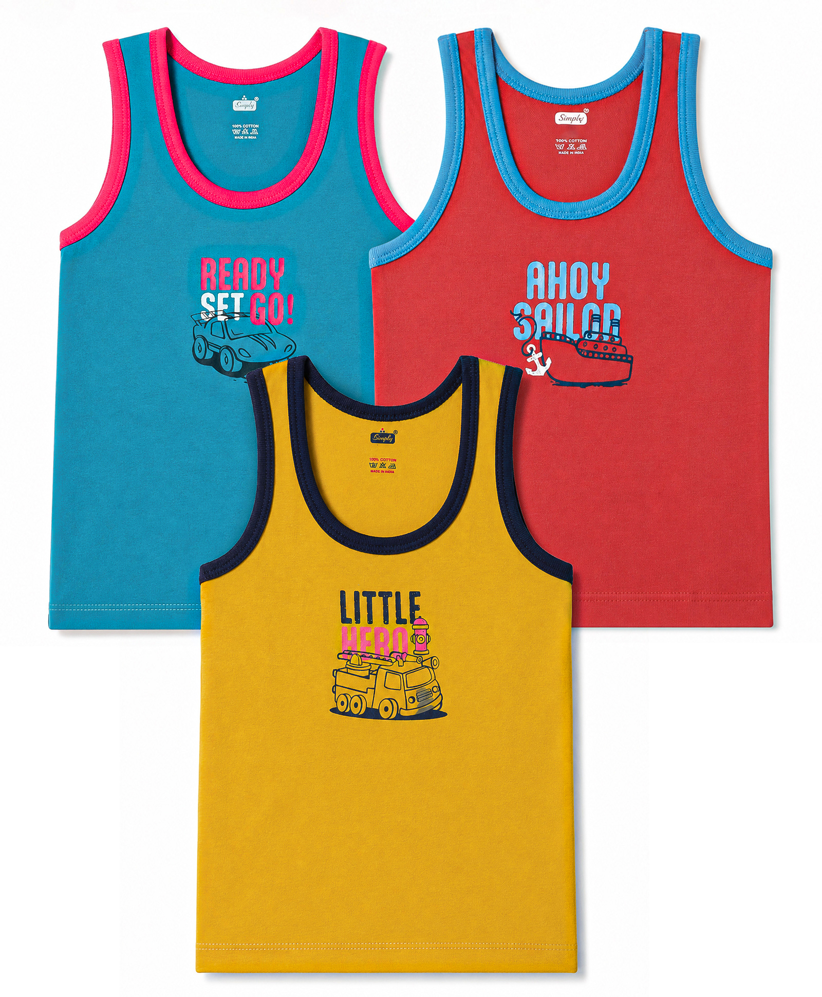 Simply Sinker Knit Sleeveless Vest with Car & Boat Print - Red Blue & Yellow-image-46