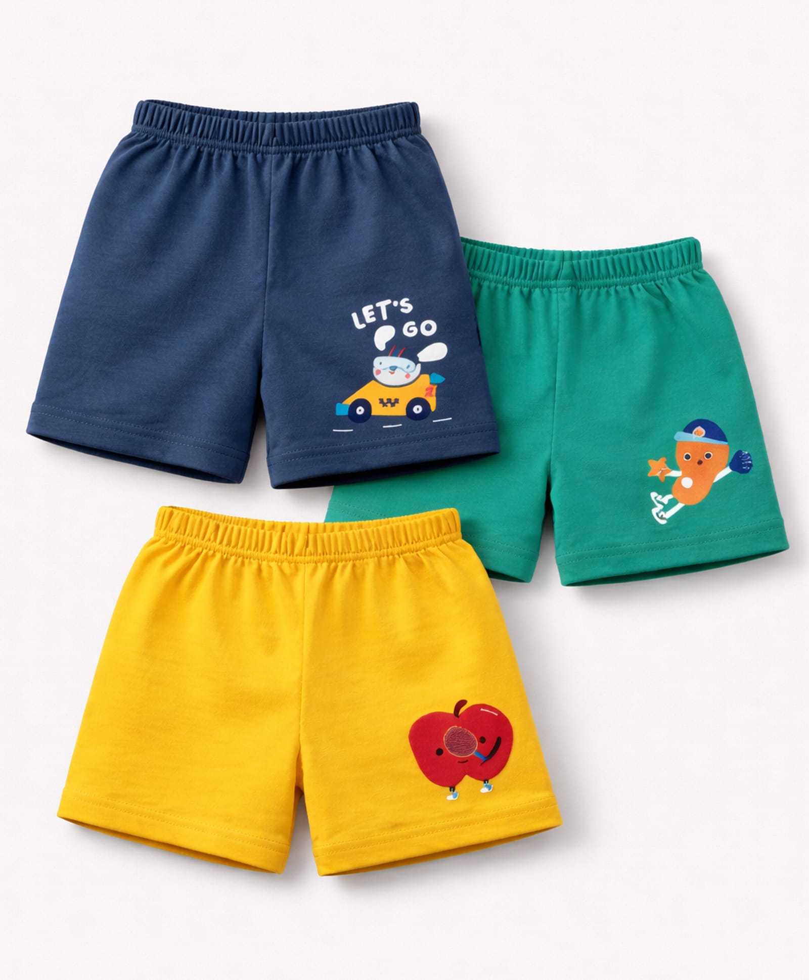 Sportking Cotton Blend Knit Pack Of 3 Car & Apple Printed Shorts - Multi Colour-picture-11
