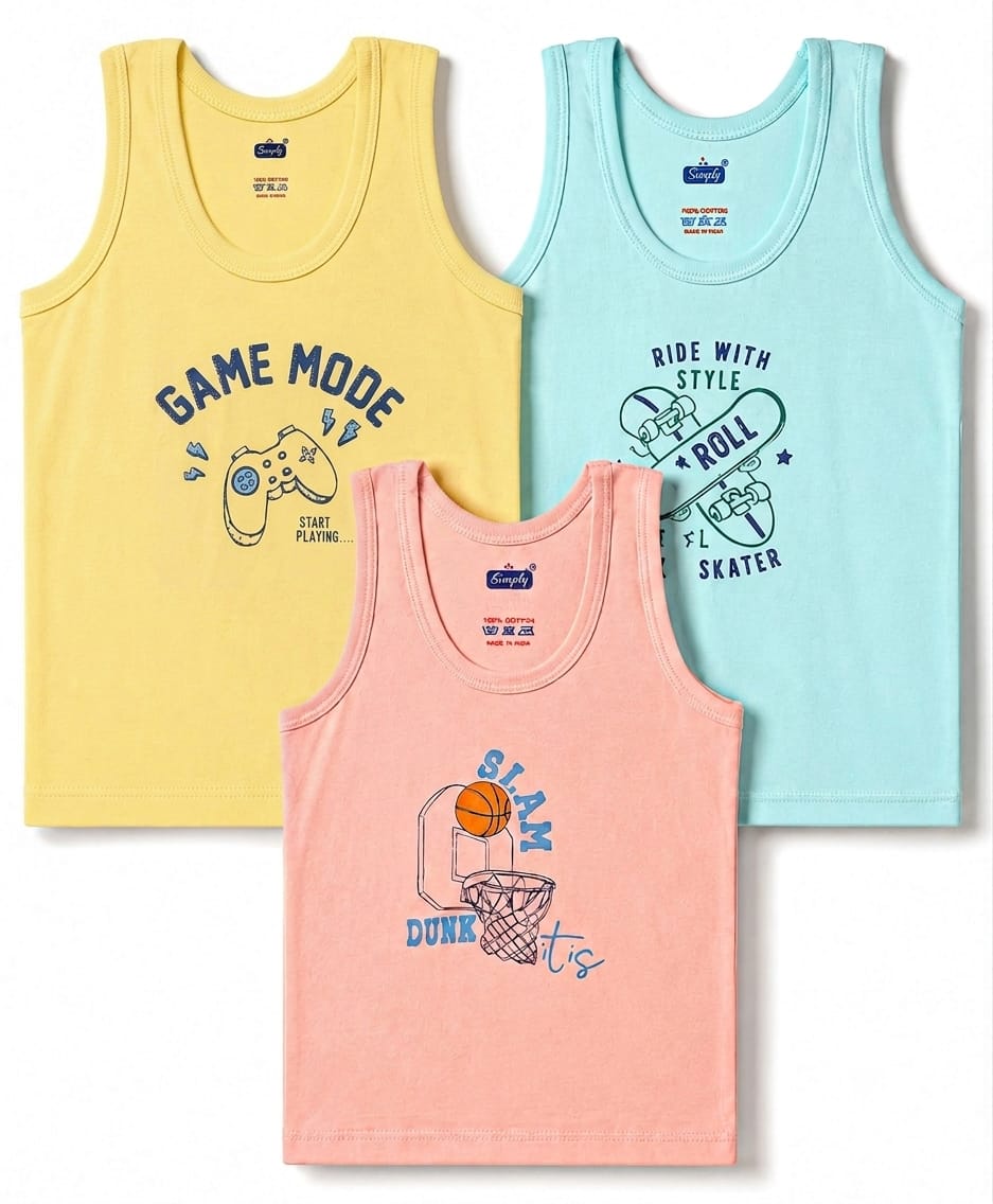 Simply Sinker Knit Sleeveless Vest with Skating & Sports Theme Print - Aqua Yellow & Pink-picture-12
