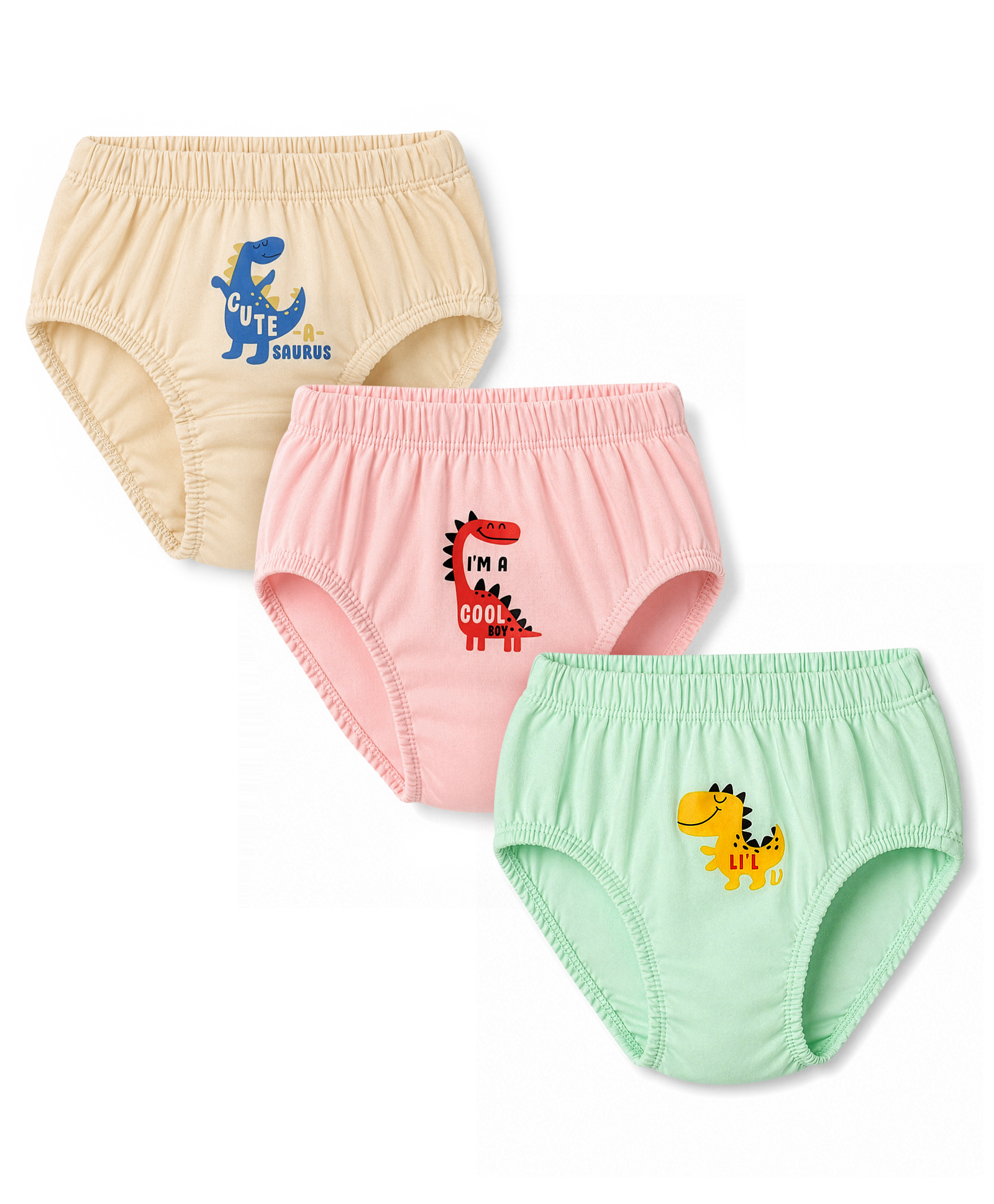 Simply Sinker Knit Dino Printed Briefs Pack of 3 - Pink & Beige-picture-12