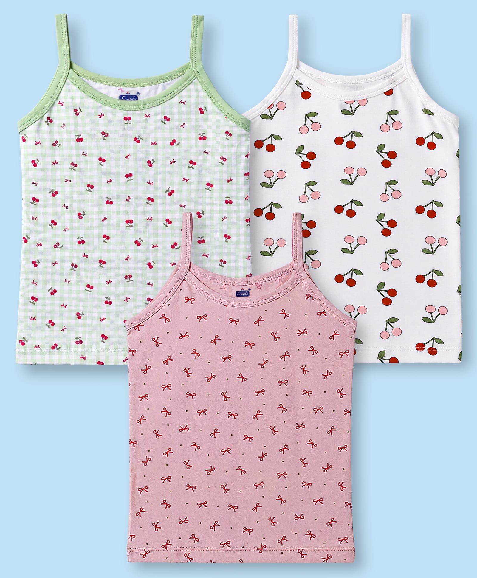 Simply Sinker Knit Sleeveless Bow & Cherry Printed Slips Pack of 3 - White & Pink-image-29