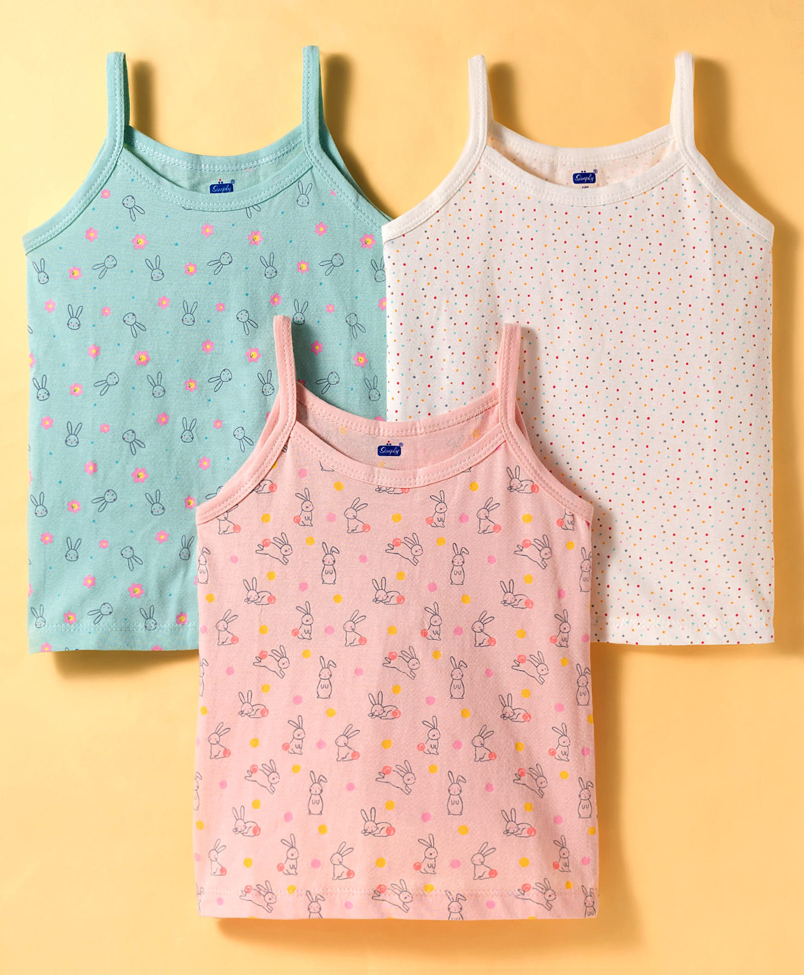Simply Sinker Knit Sleeveless Bunny & Polka Dot Printed Slips Pack of 3 - Peach & Off White-picture-10