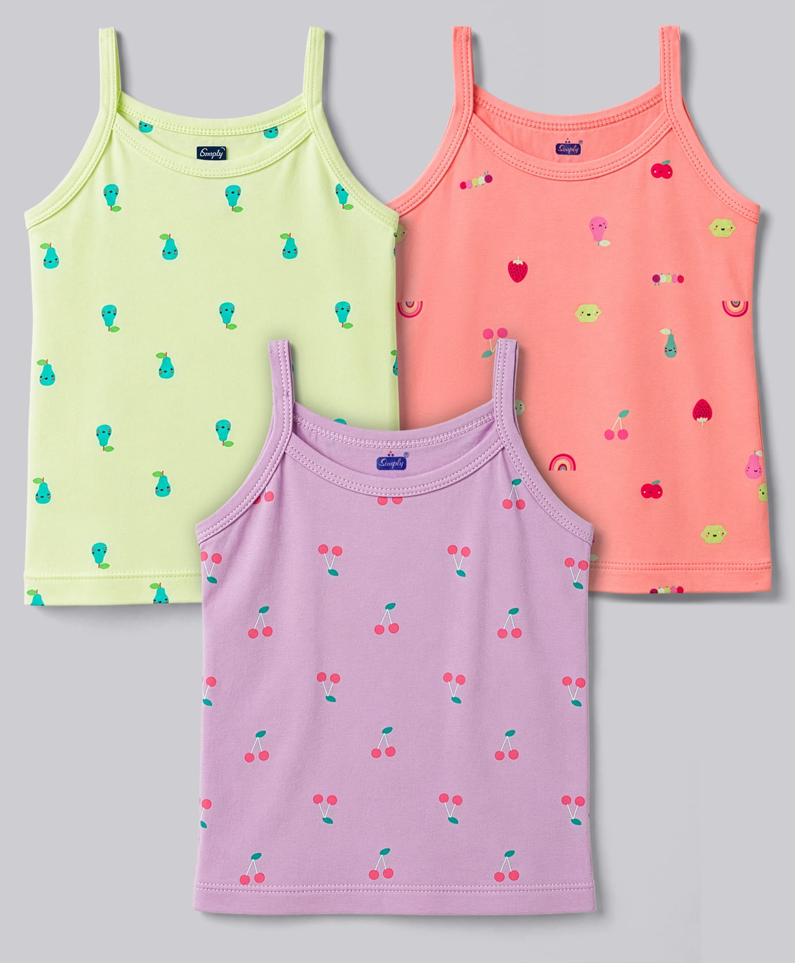 Simply Sinker Knit Sleeveless Slips with Fruits Print Pack of 3- Coral & Lilac-image-27