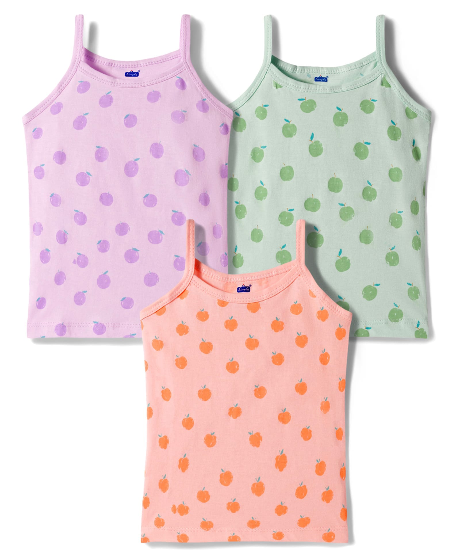 Simply Sinker Knit Sleeveless Slips with Cherry Print Pack of 3 - Peach Lavender & Green-picture-26