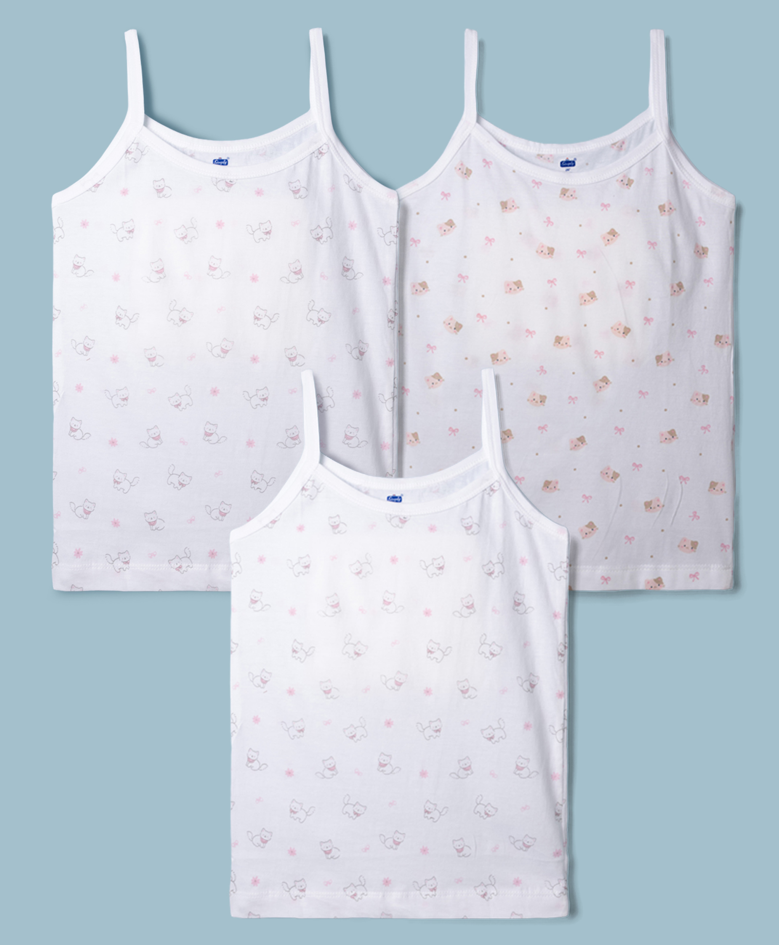 Simply Sinker Knit Sleeveless Slips with Kitten & Bear Print Pack of 3- White-picture-28