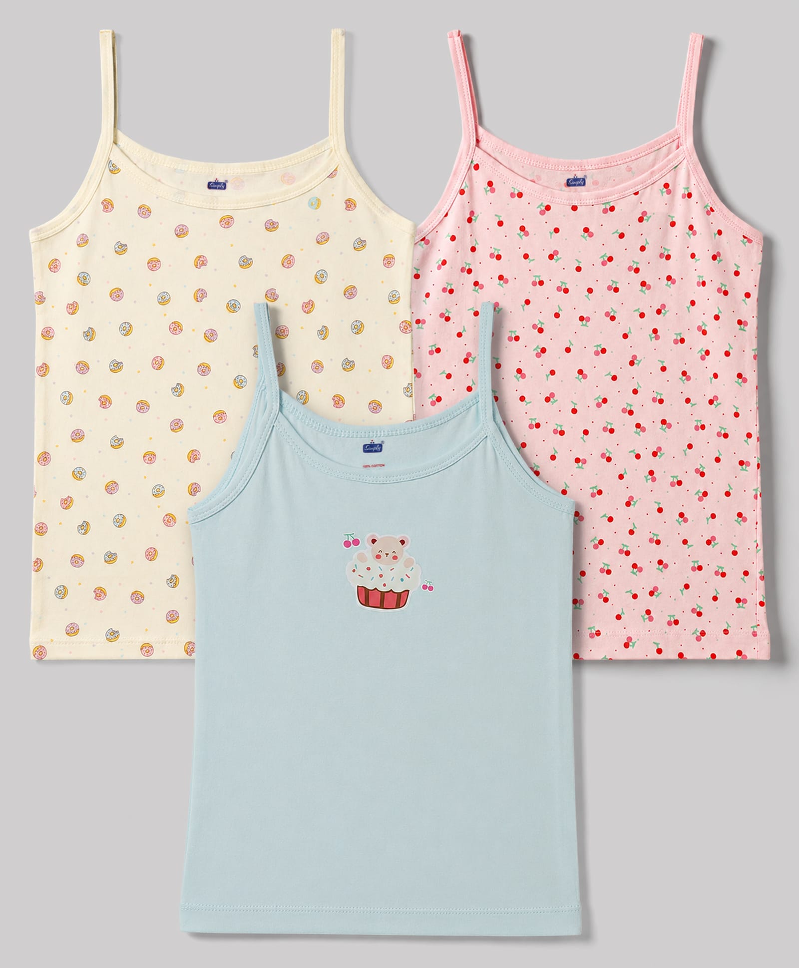 Simply Sinker Knit Sleeveless Slips with Bunny Print Pack of 3- Off White Sky & Pink-picture-19